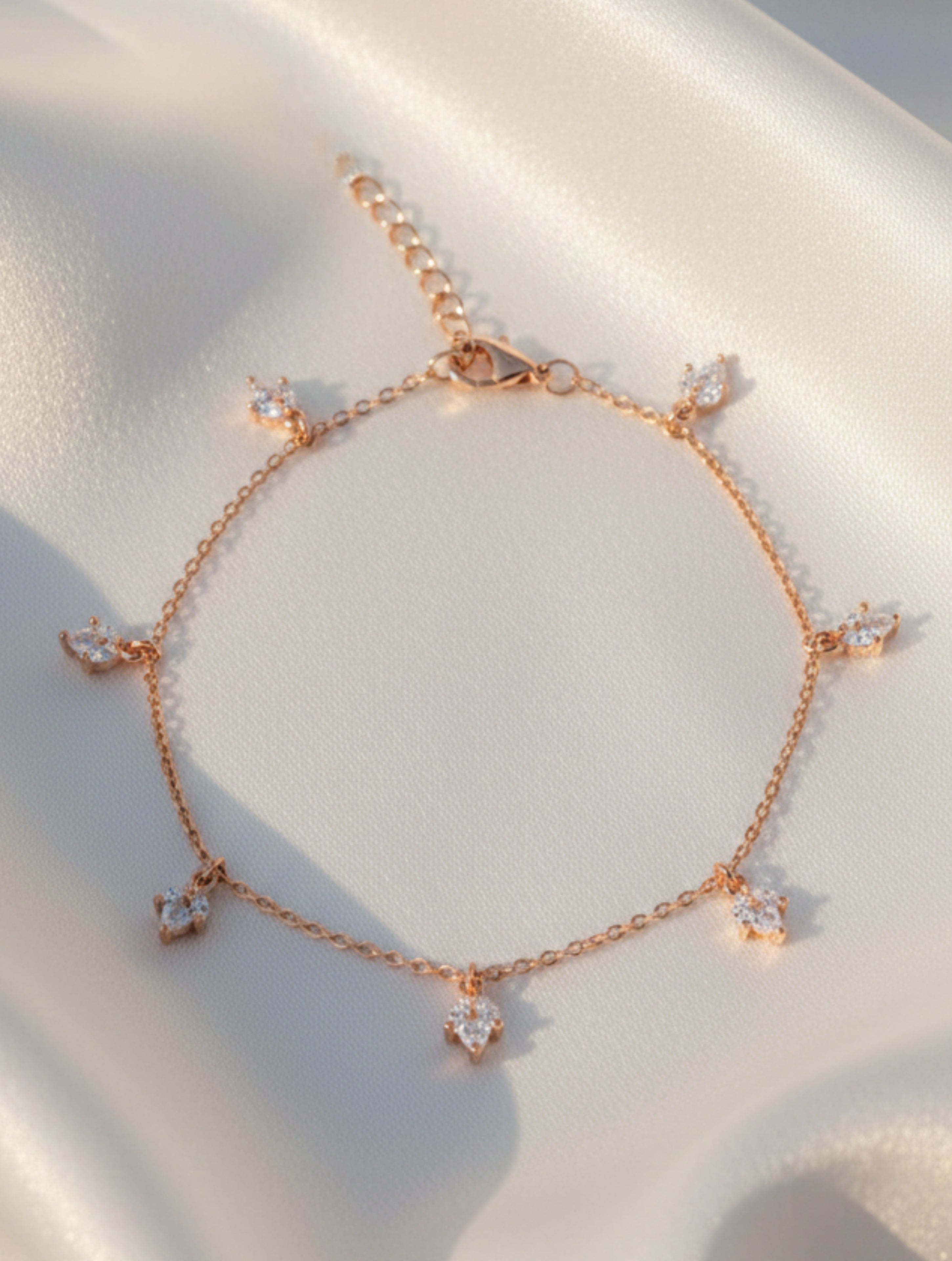 Rose Gold Plated 925 Sterling Silver Marquise Leaf Charm Bracelet