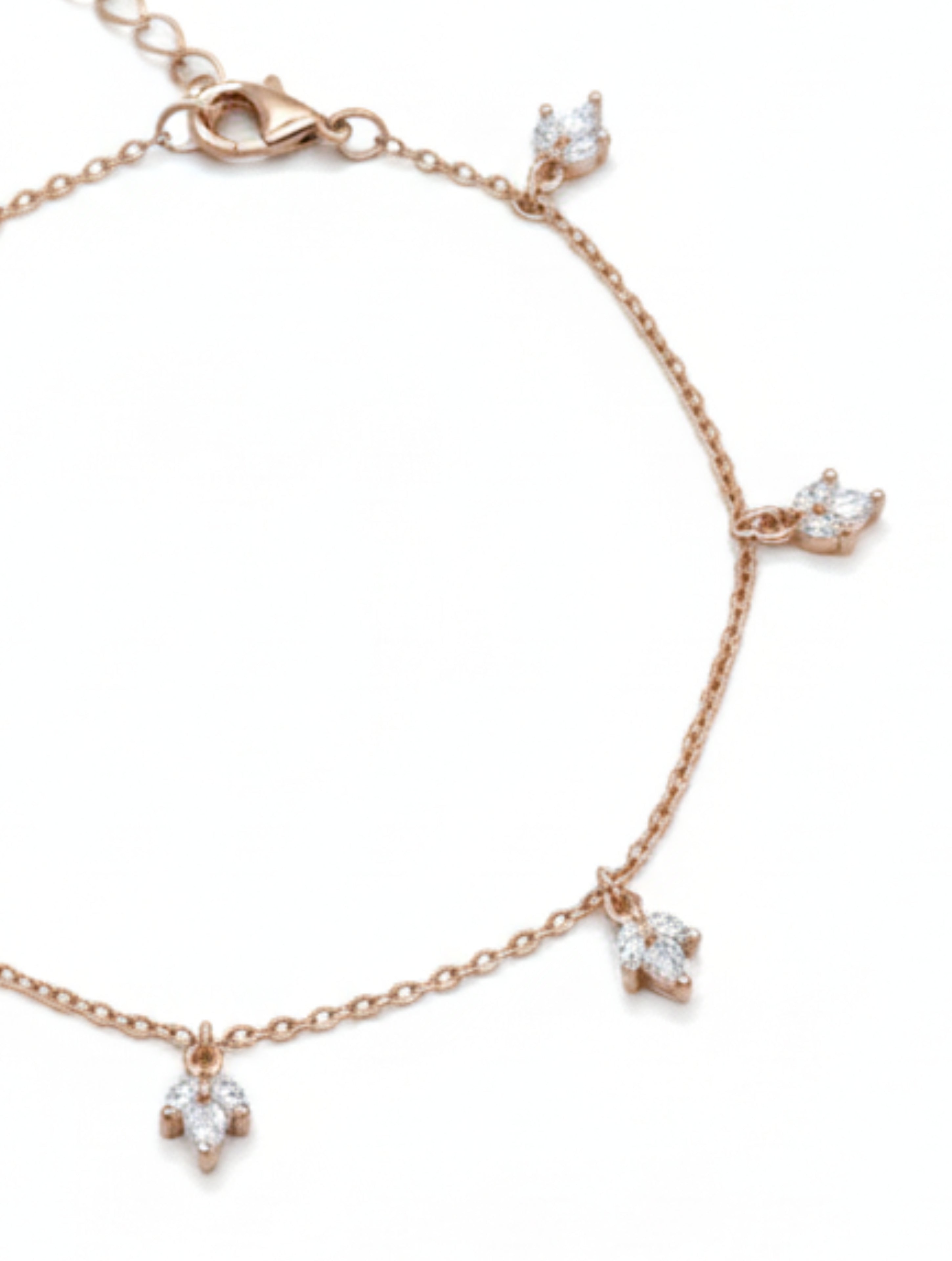Rose Gold Plated 925 Sterling Silver Marquise Leaf Charm Bracelet