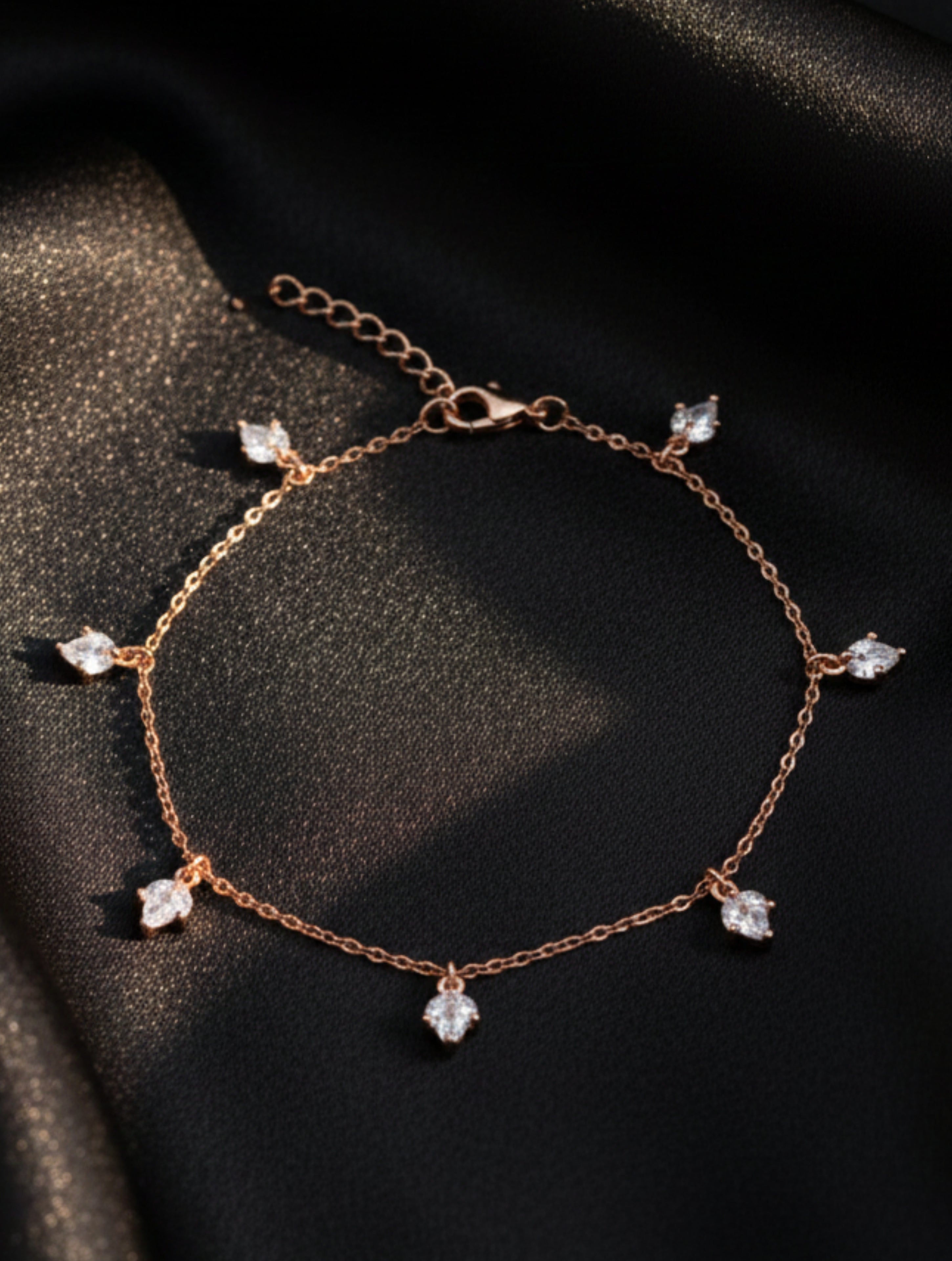 Rose Gold Plated 925 Sterling Silver Marquise Leaf Charm Bracelet