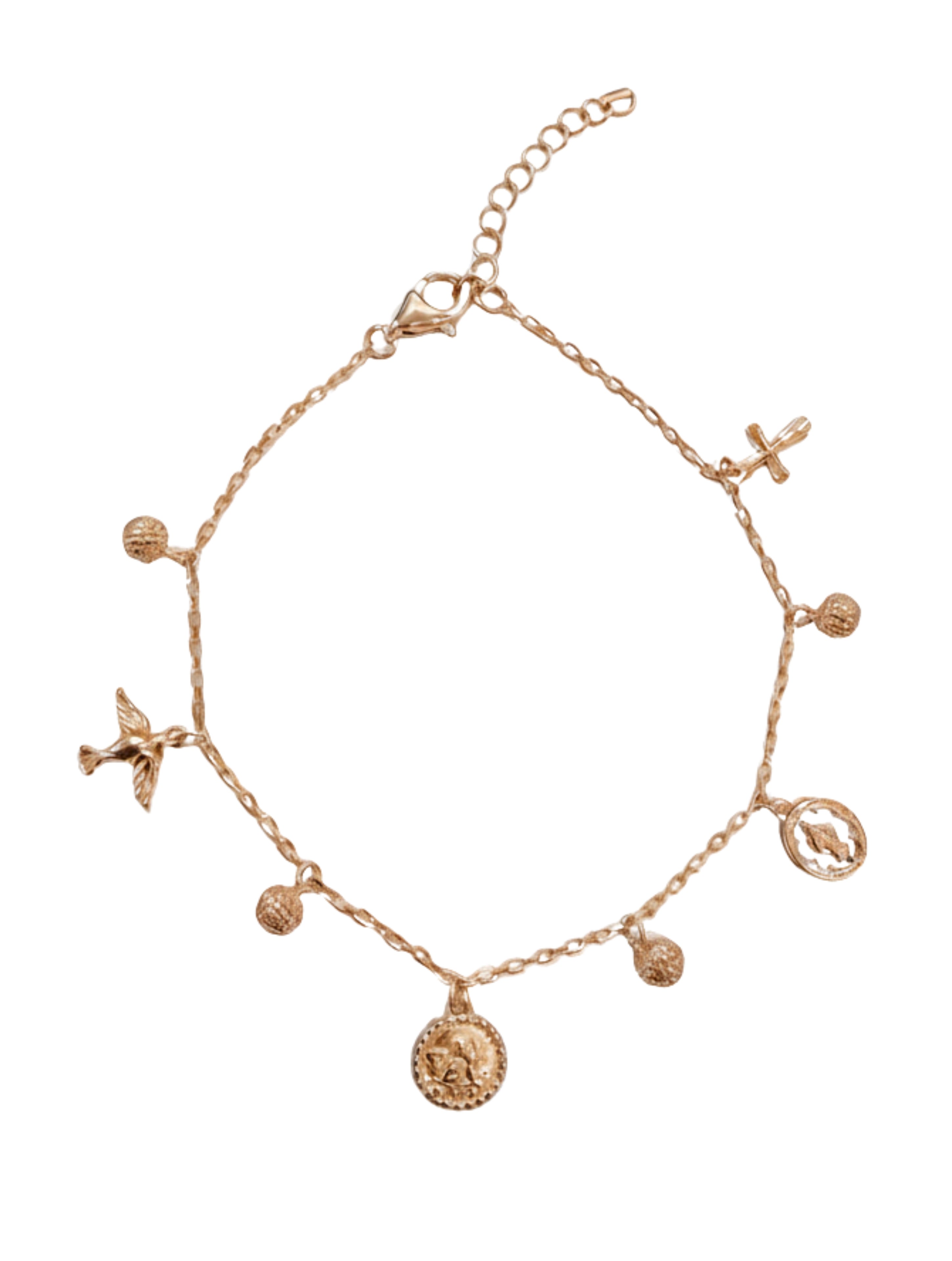 925 Sterling Silver Rose Gold Sacred Charms Bracelet