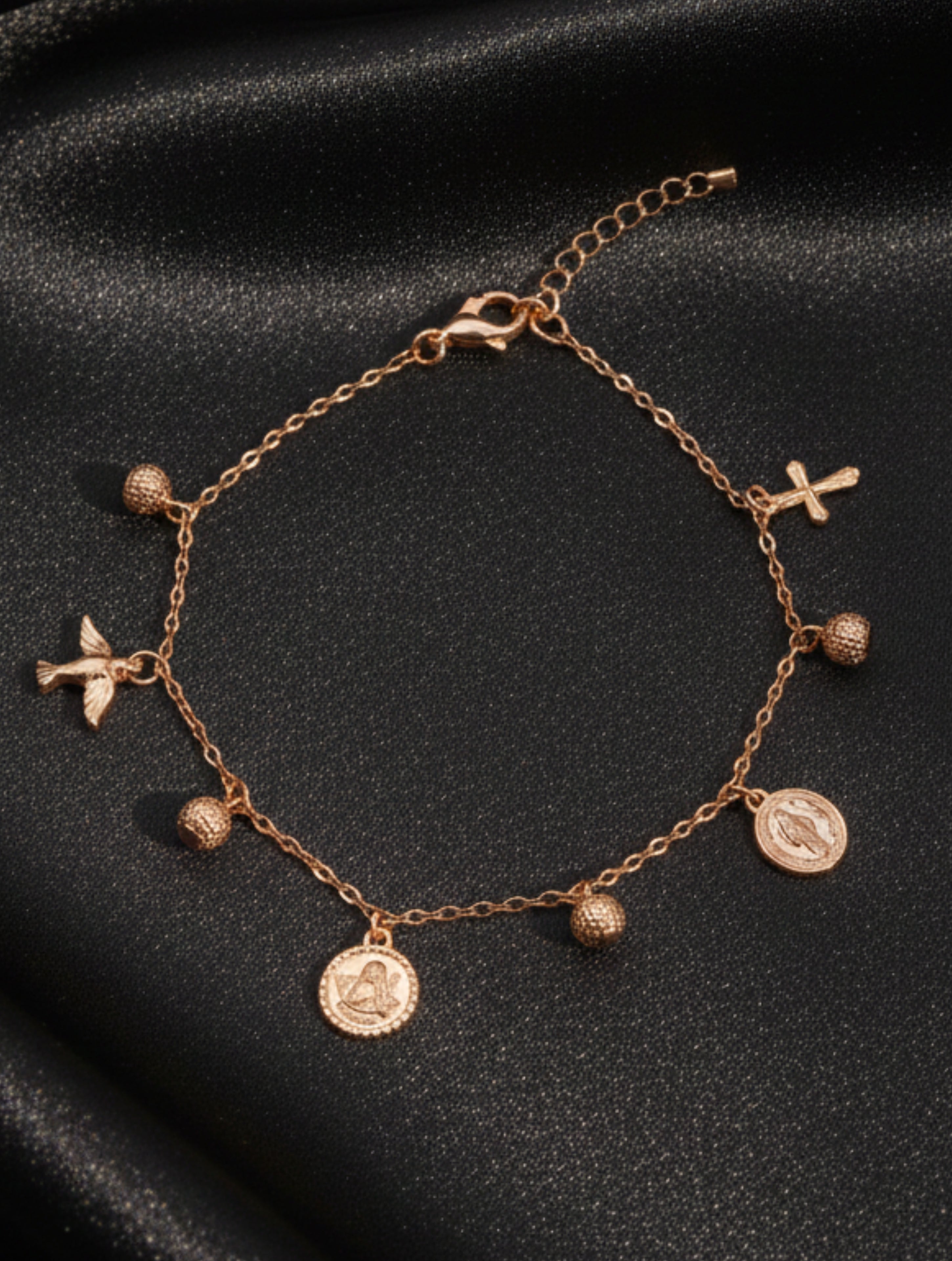 925 Sterling Silver Rose Gold Sacred Charms Bracelet