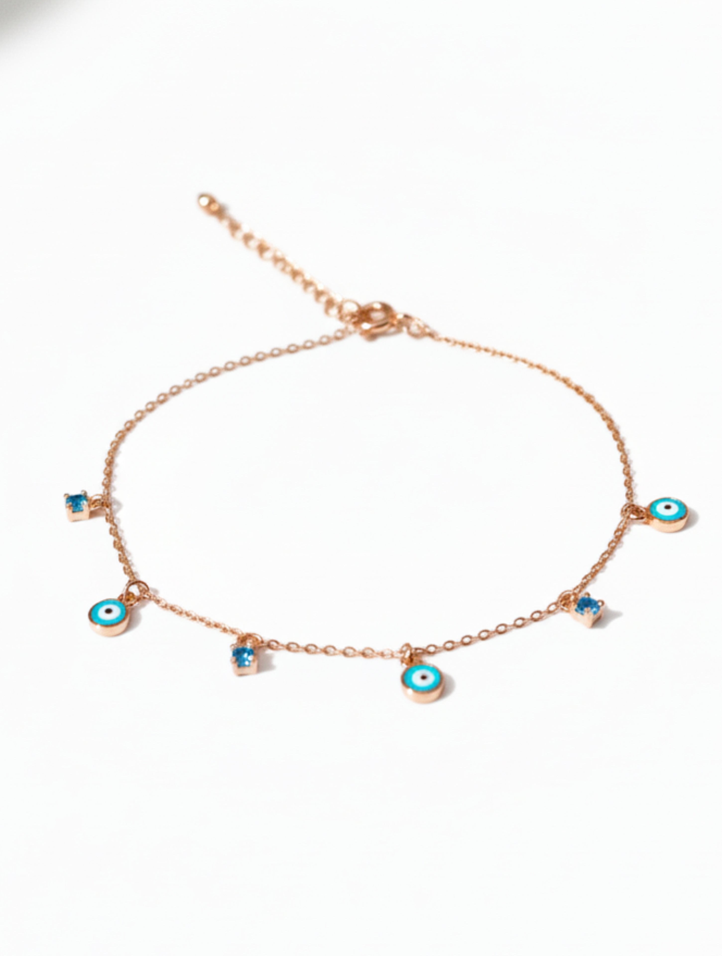 Rose Gold 925 Sterling Silver Evil Eye Charm Bracelet