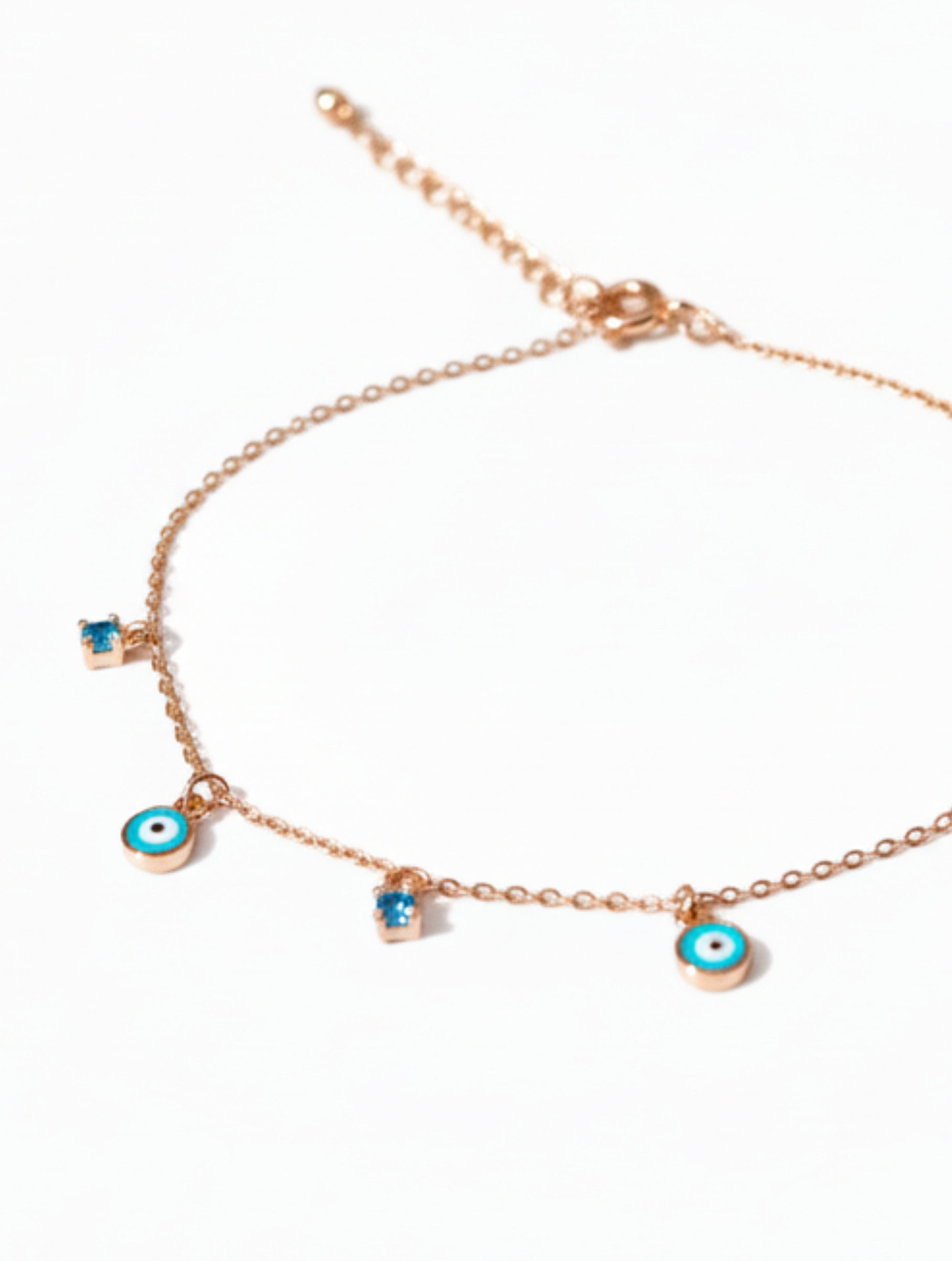 Rose Gold 925 Sterling Silver Evil Eye Charm Bracelet