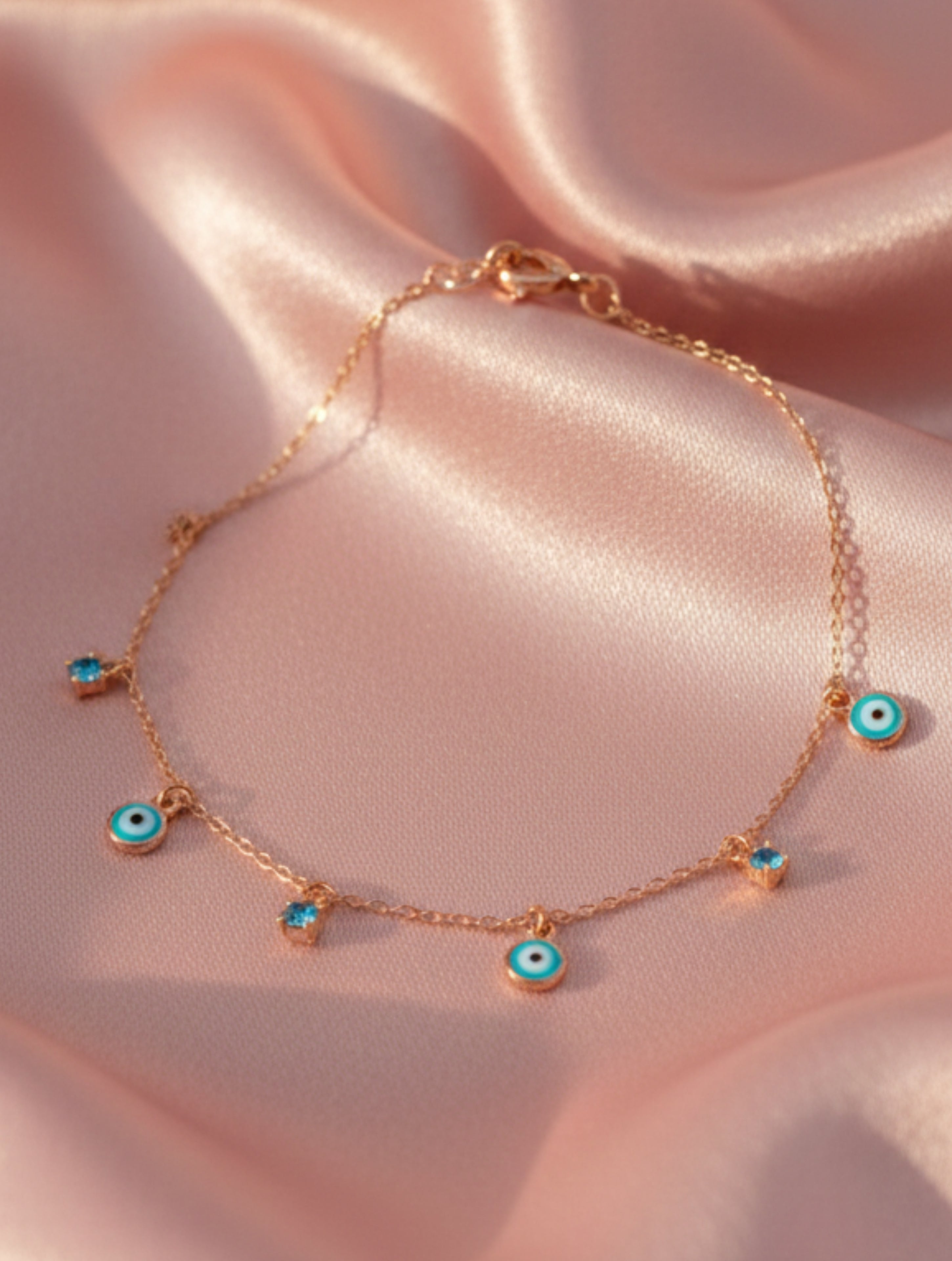 Rose Gold 925 Sterling Silver Evil Eye Charm Bracelet