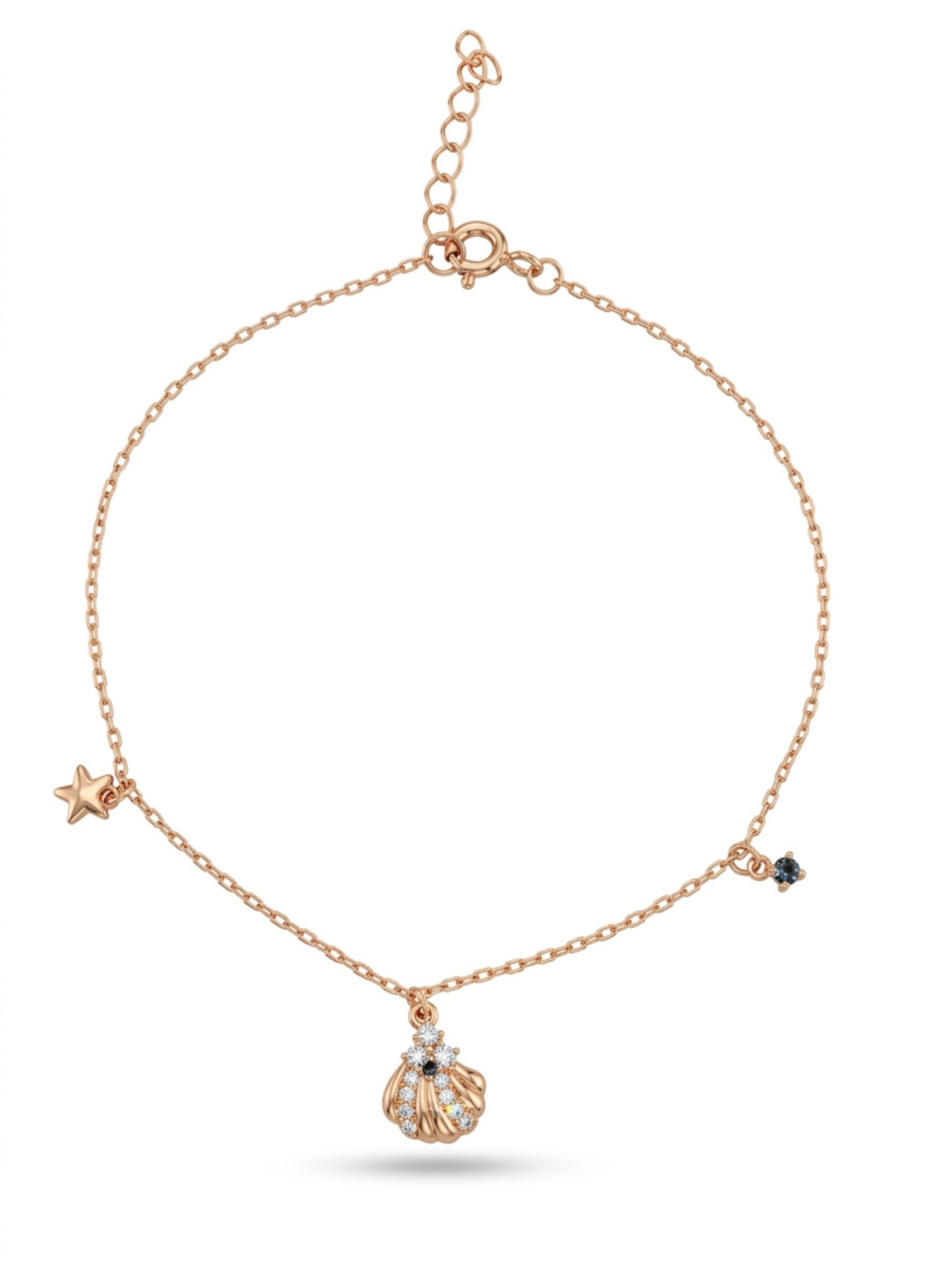 Rose Gold Seashell and Star Bracelet - 925 Sterling Silver