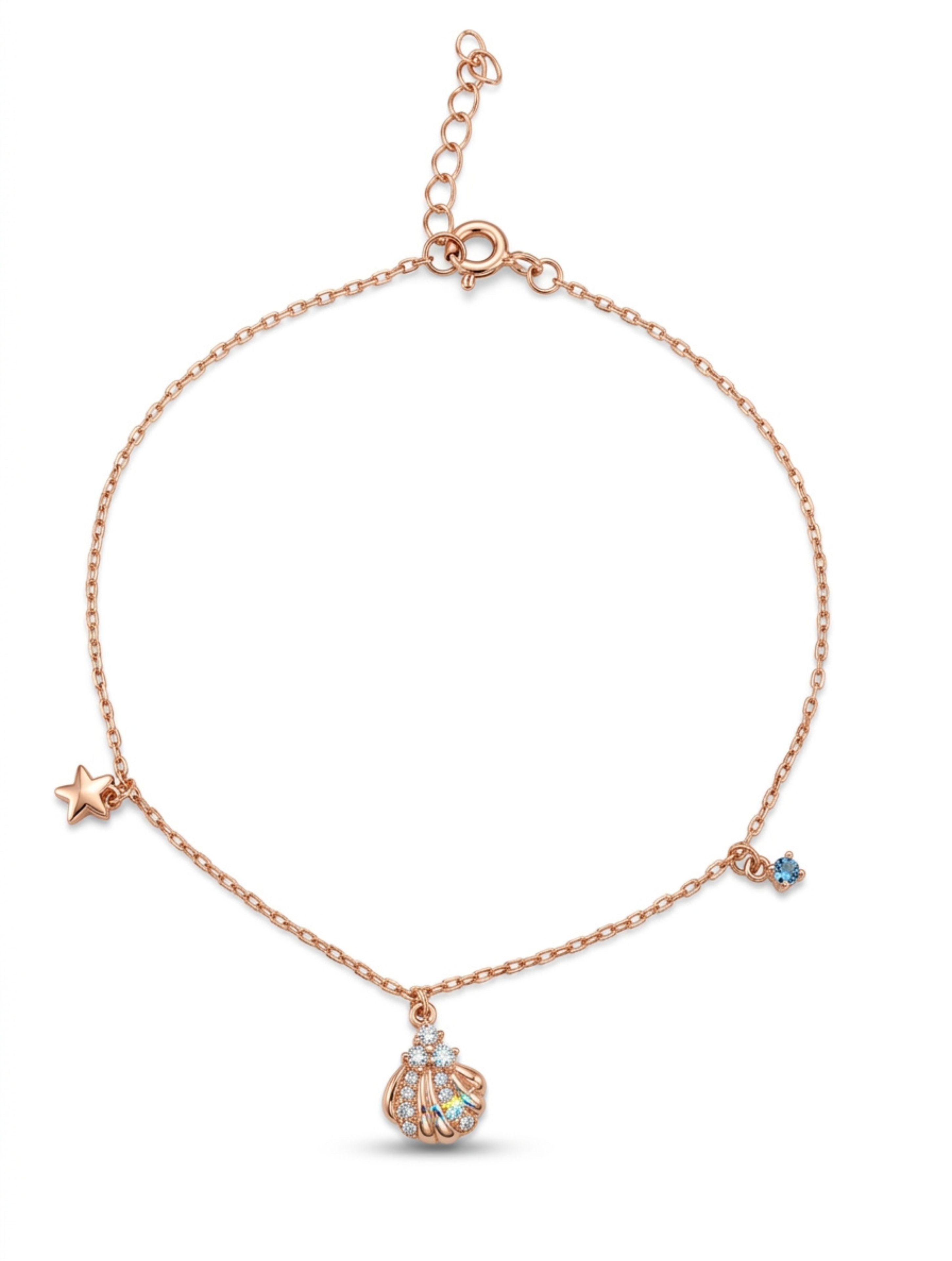 Rose Gold Seashell and Star Bracelet - 925 Sterling Silver