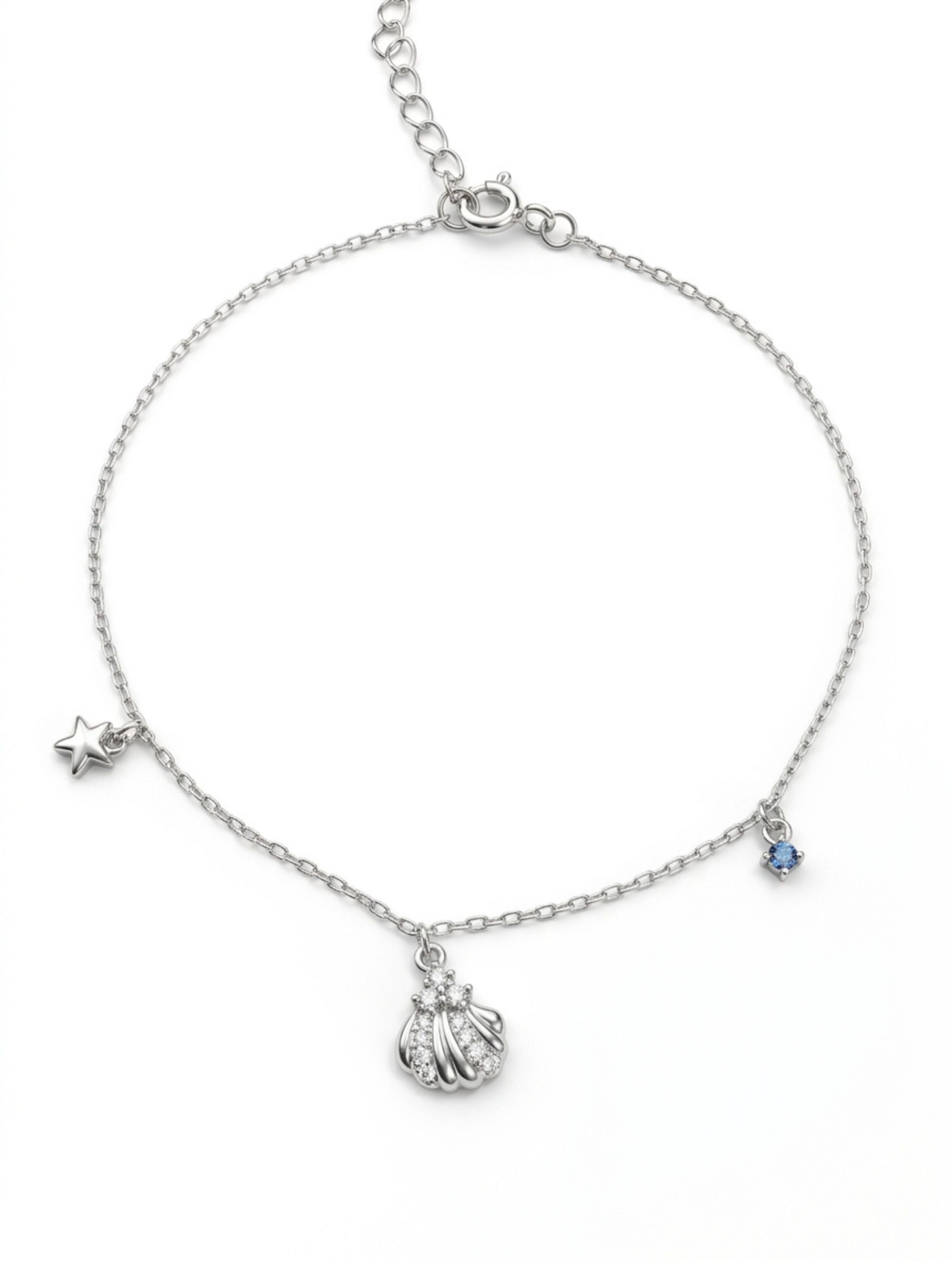 Starfish & Shell Charm 925 Sterling Silver Bracelet