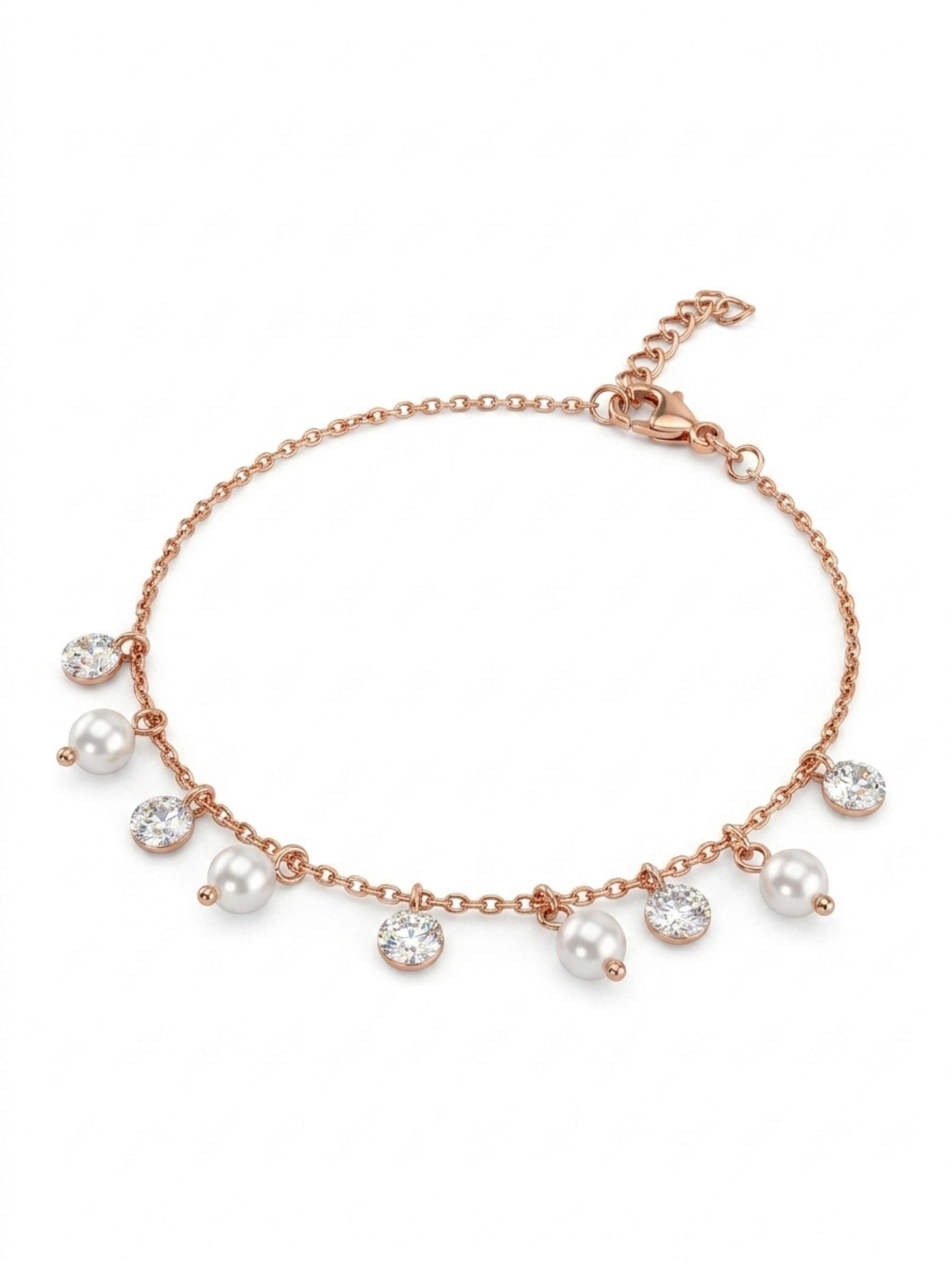 Sterling Silver Rose Gold Plated Charm Bracelet