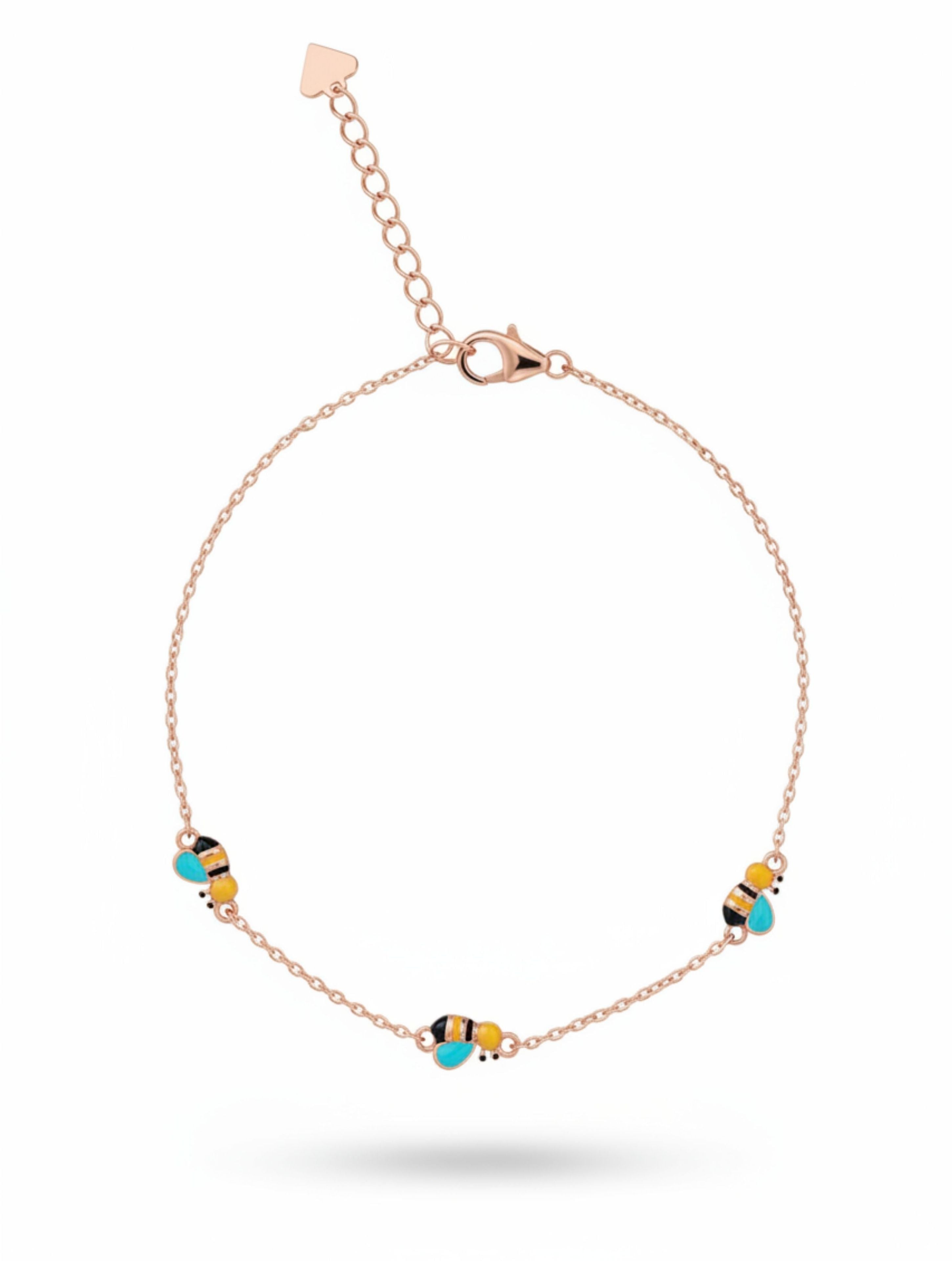 Enchanted Honeybee Trio 925 Sterling Silver Bracelet in Rose Gold