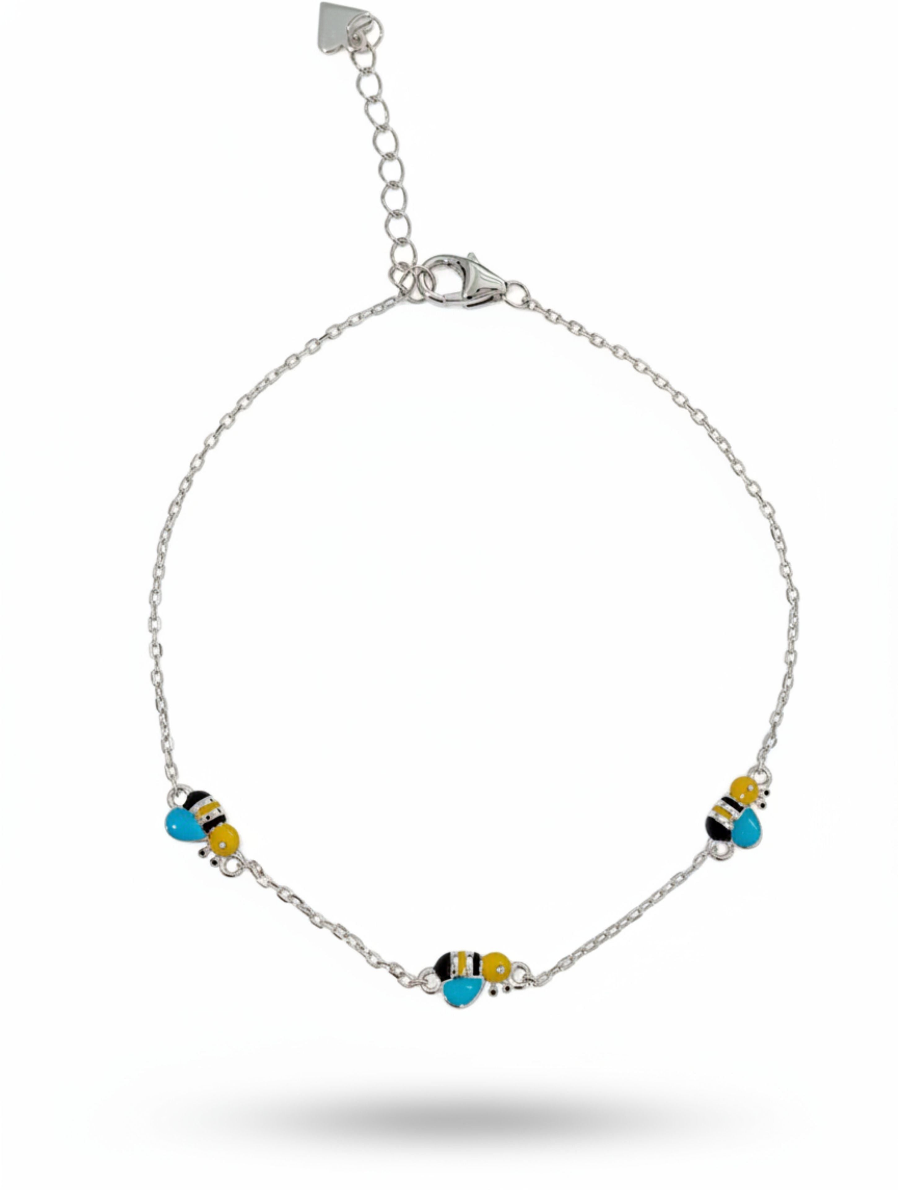 Enameled Bumblebee Bracelet in 925 Sterling Silver