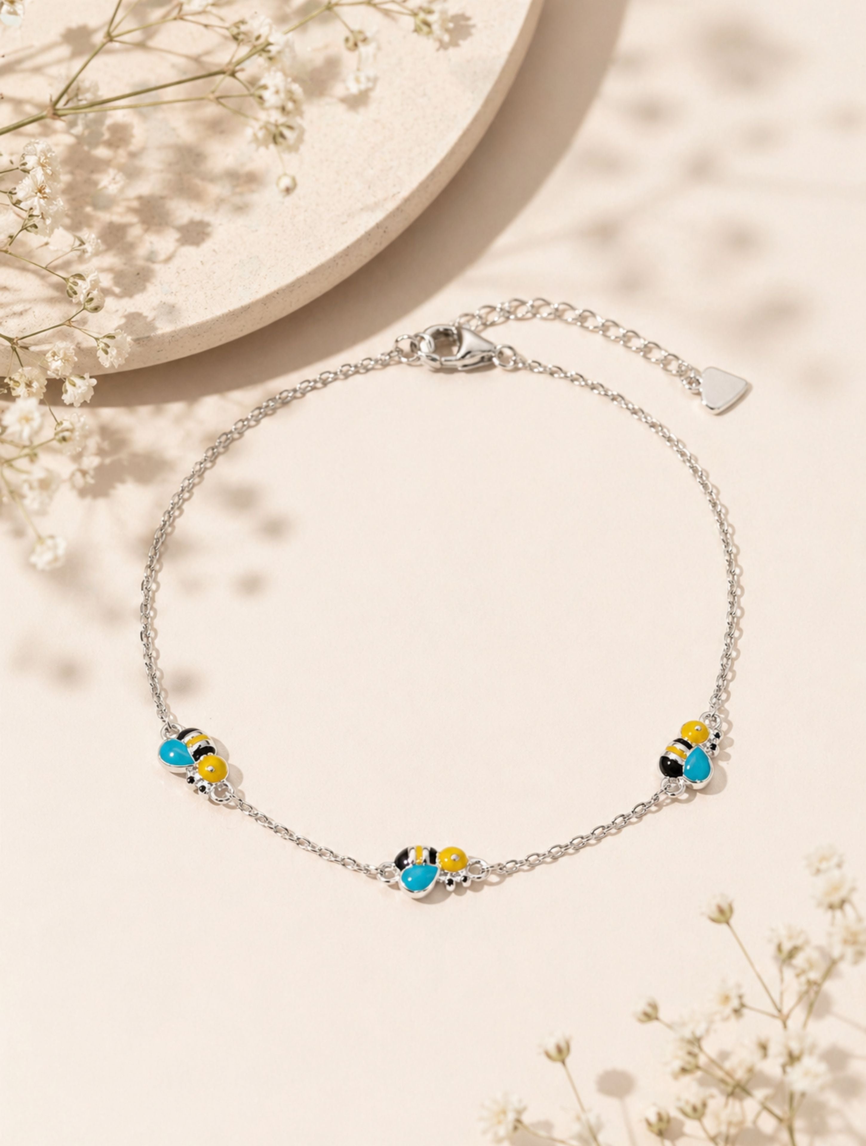 Enameled Bumblebee Bracelet in 925 Sterling Silver