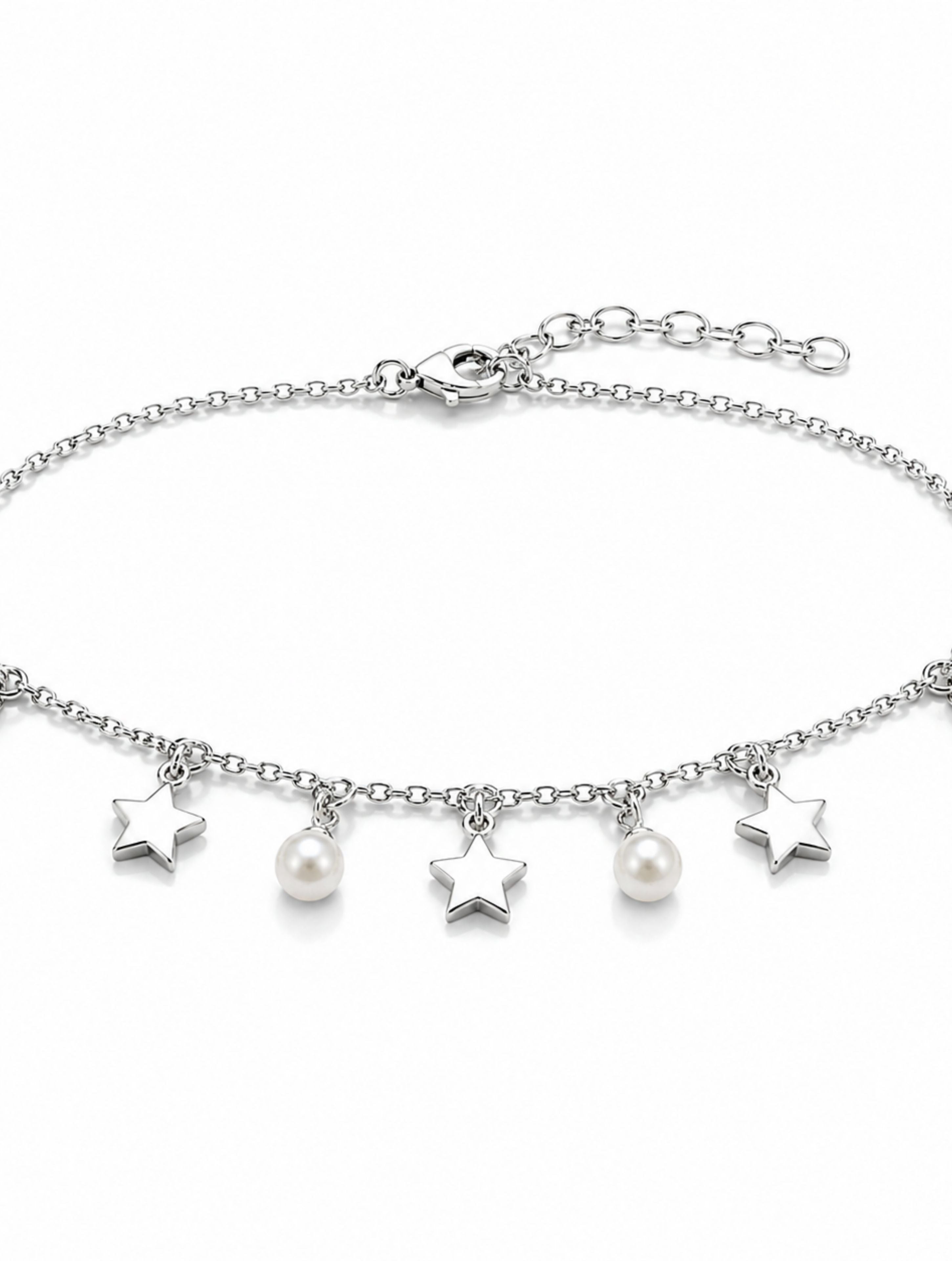 Pearl & Star Charm Bracelet in 925 Sterling Silver