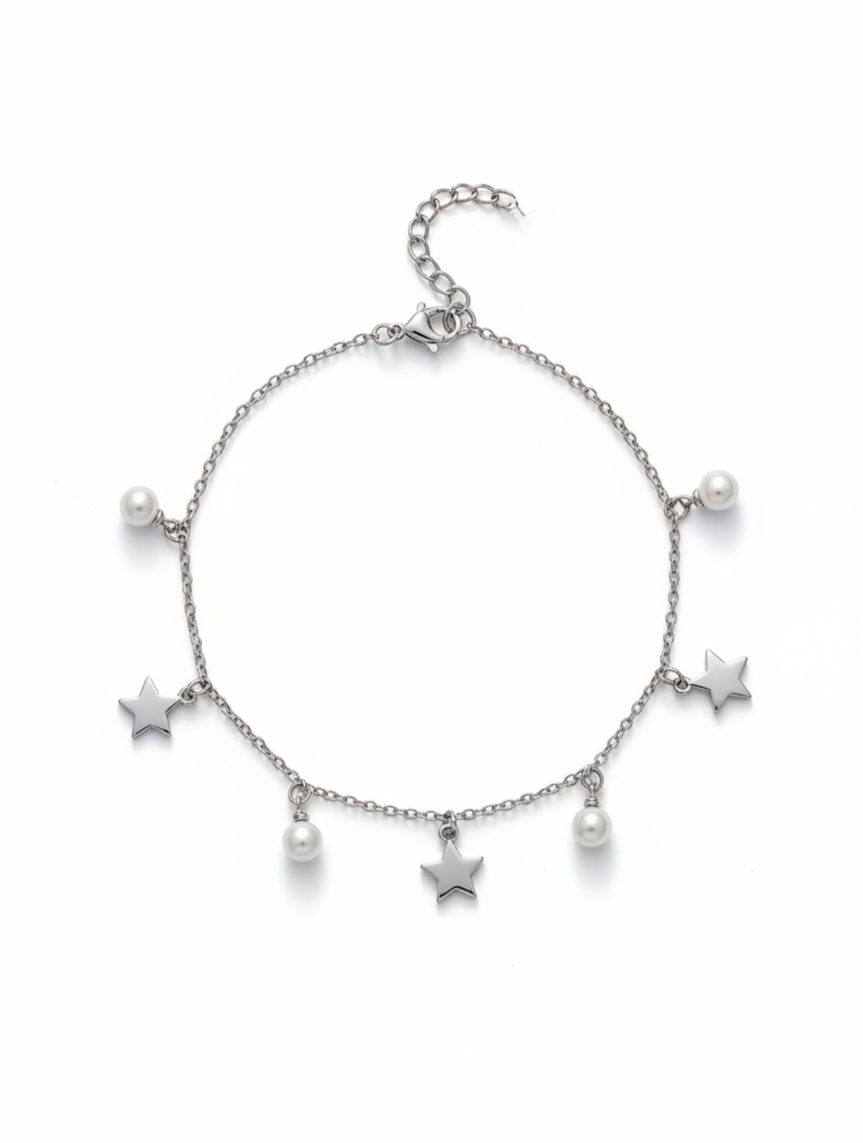 Pearl & Star Charm Bracelet in 925 Sterling Silver