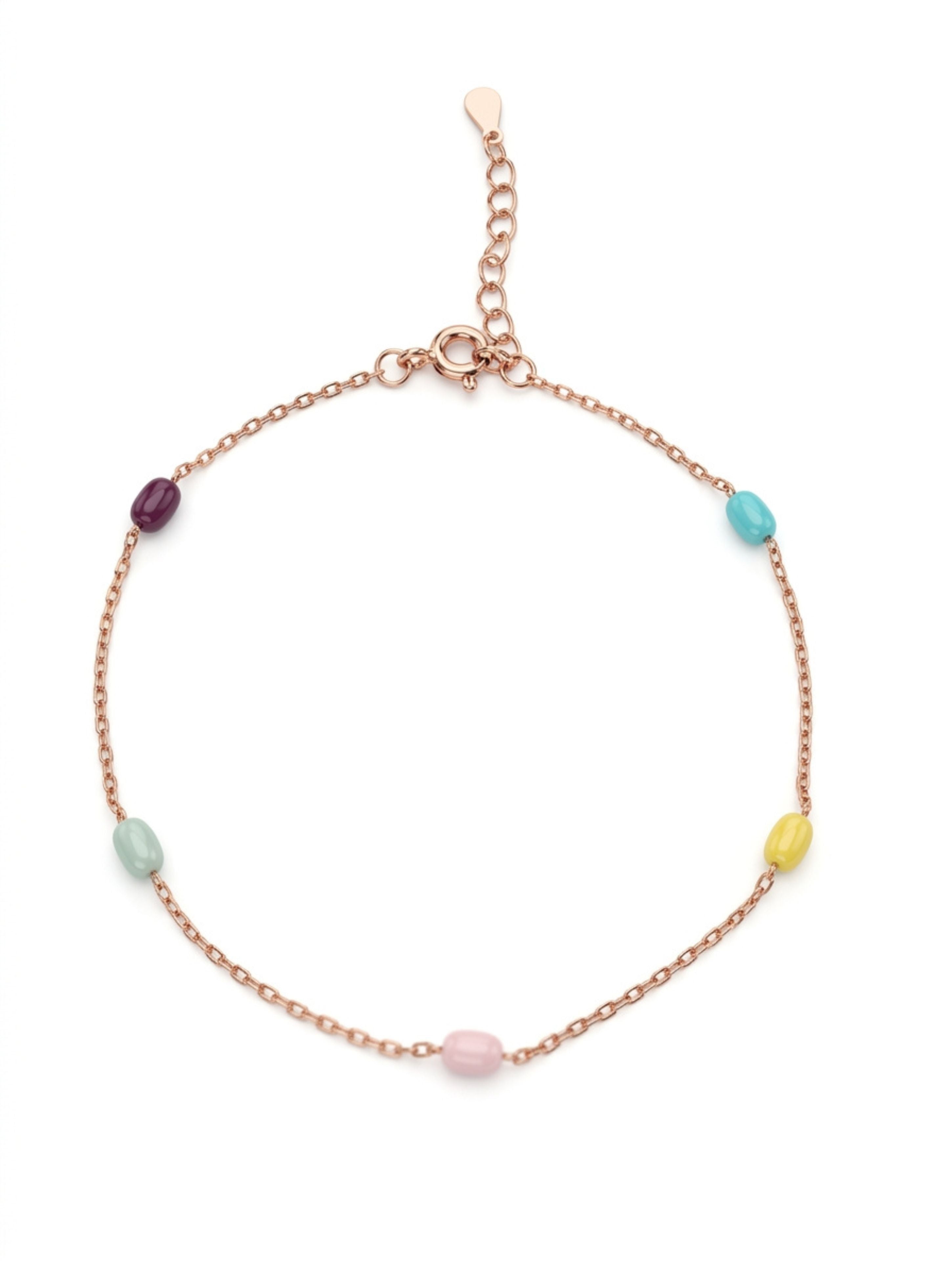 Multi-Color Bead Station Bracelet in Rose Gold Plated 925 Sterling Silver
