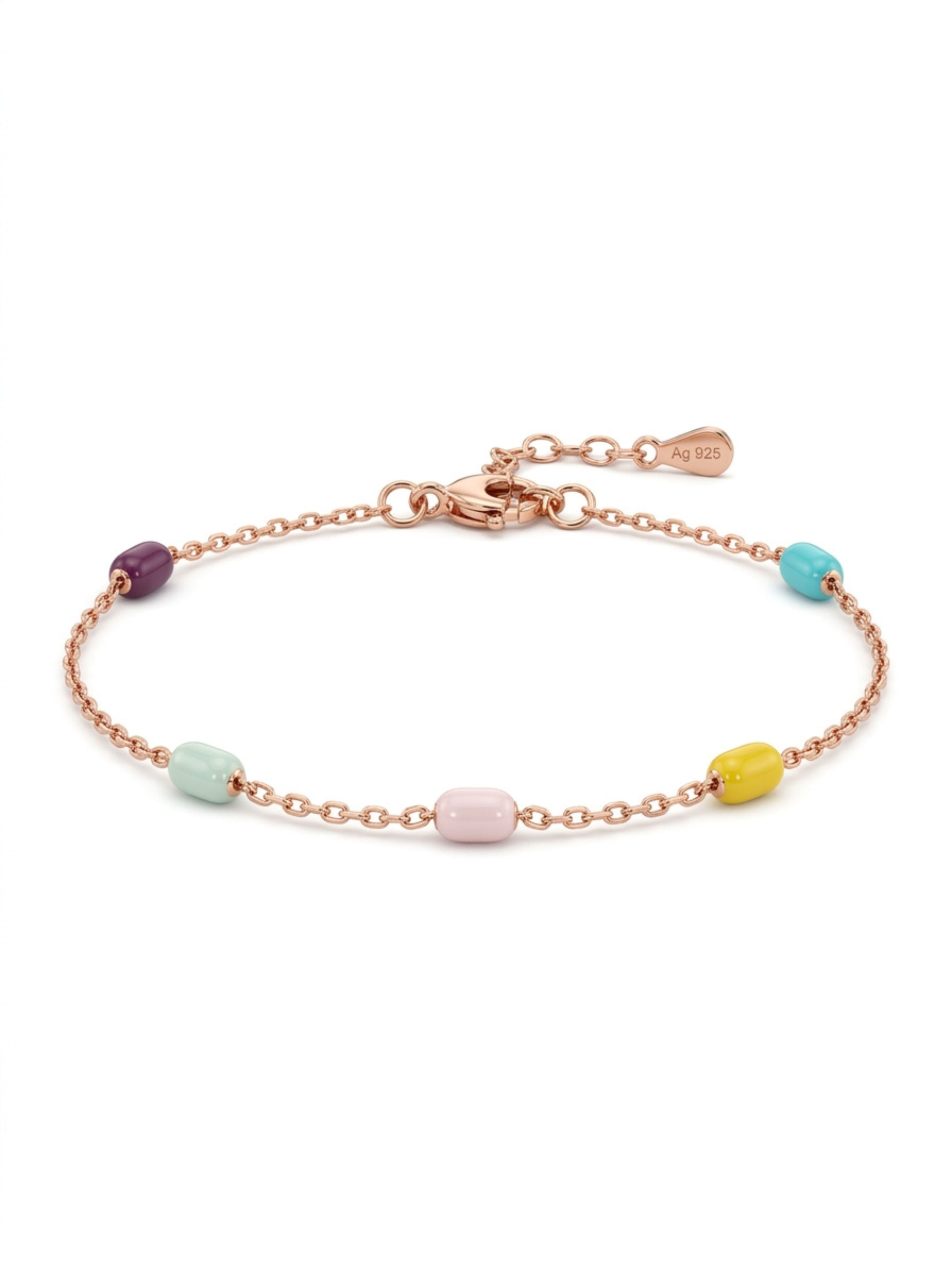 Multi-Color Bead Station Bracelet in Rose Gold Plated 925 Sterling Silver
