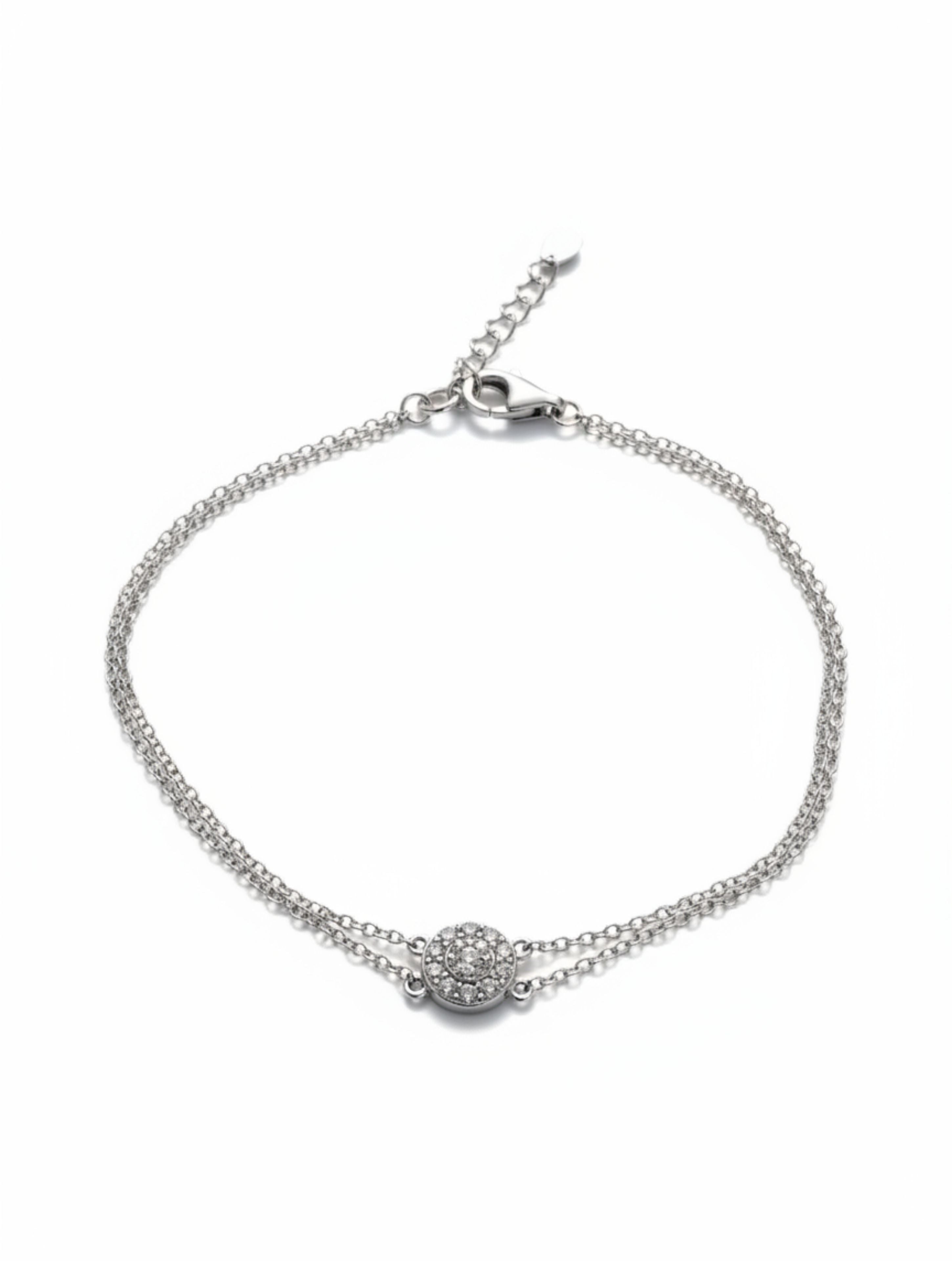 Double-Chain Halo Bracelet in 925 Sterling Silver