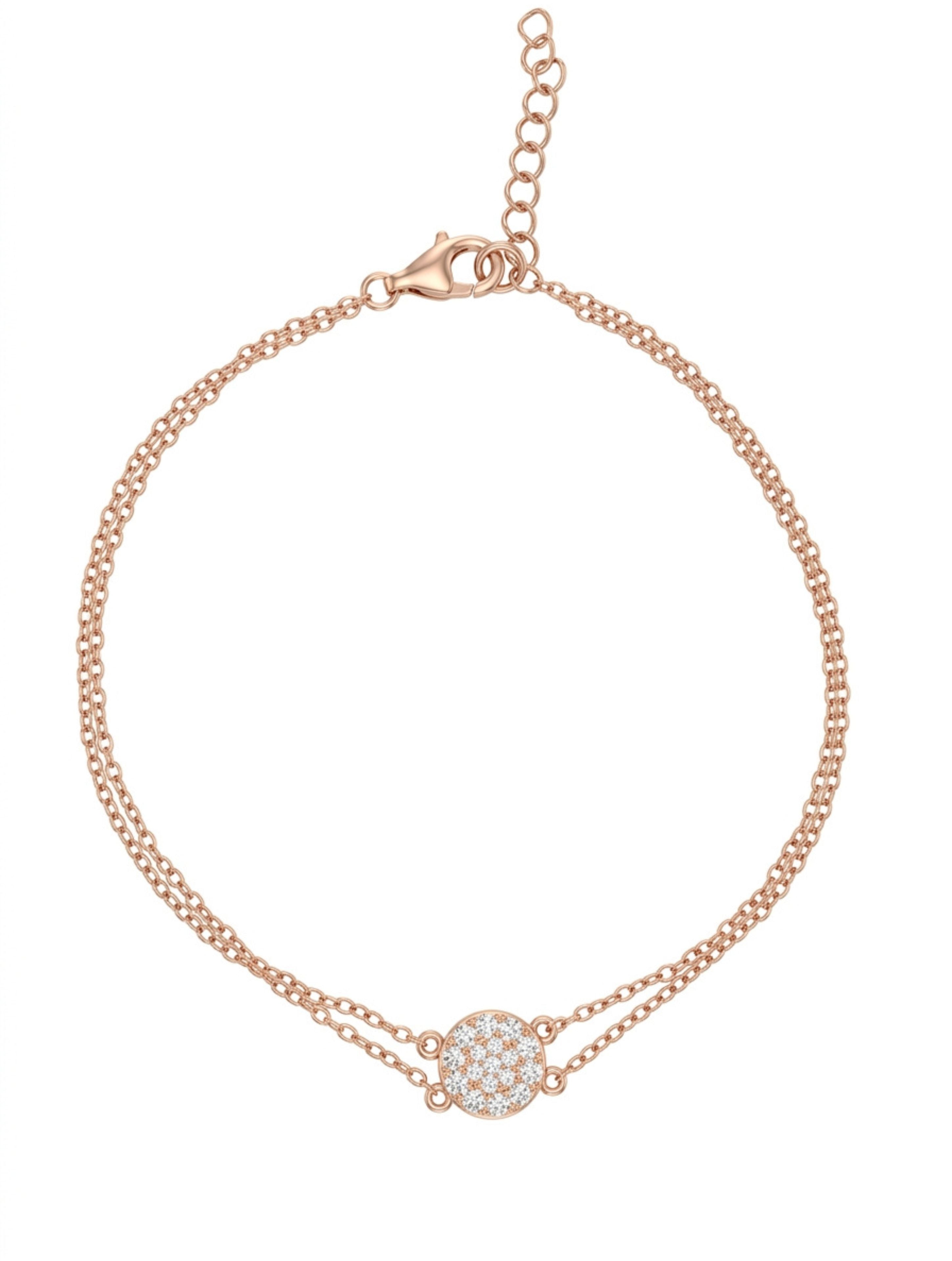 Rose Gold Double-Chain CZ Halo Bracelet in 925 Sterling Silver