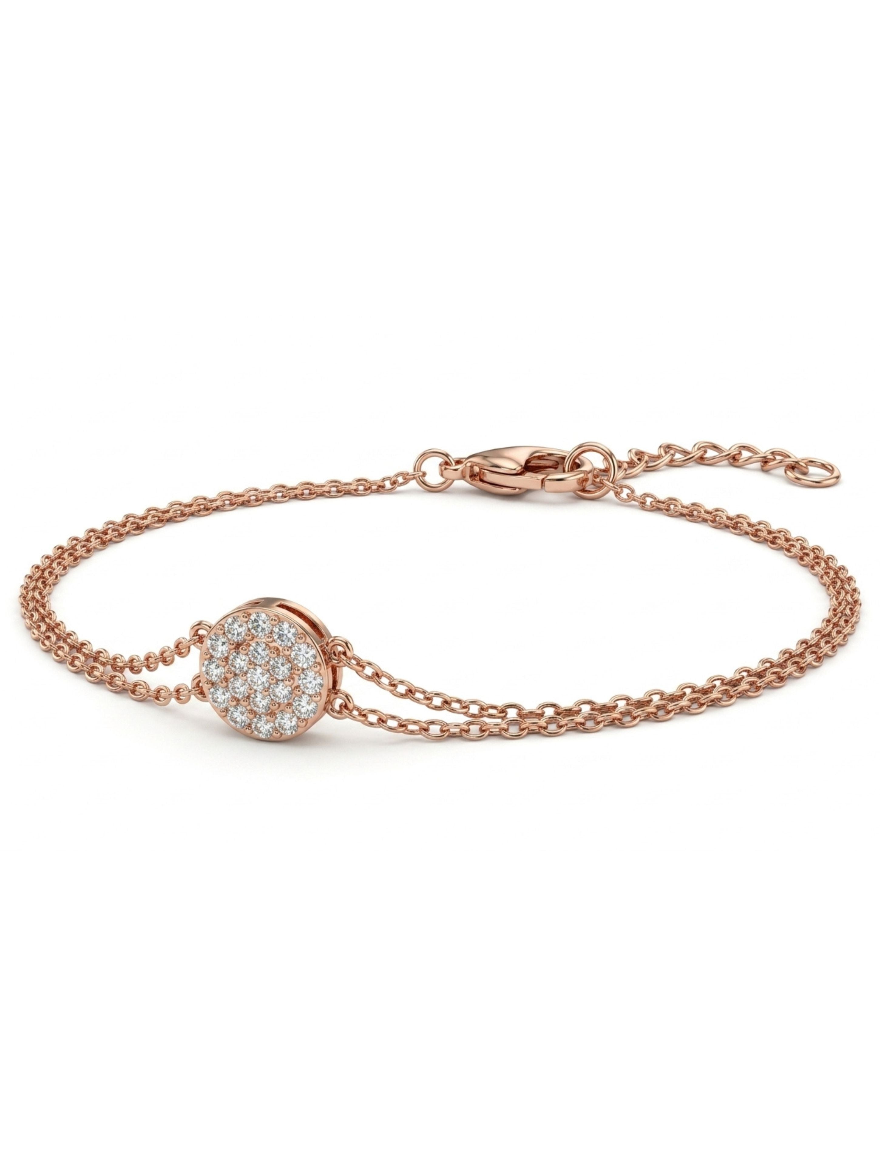 Rose Gold Double-Chain CZ Halo Bracelet in 925 Sterling Silver