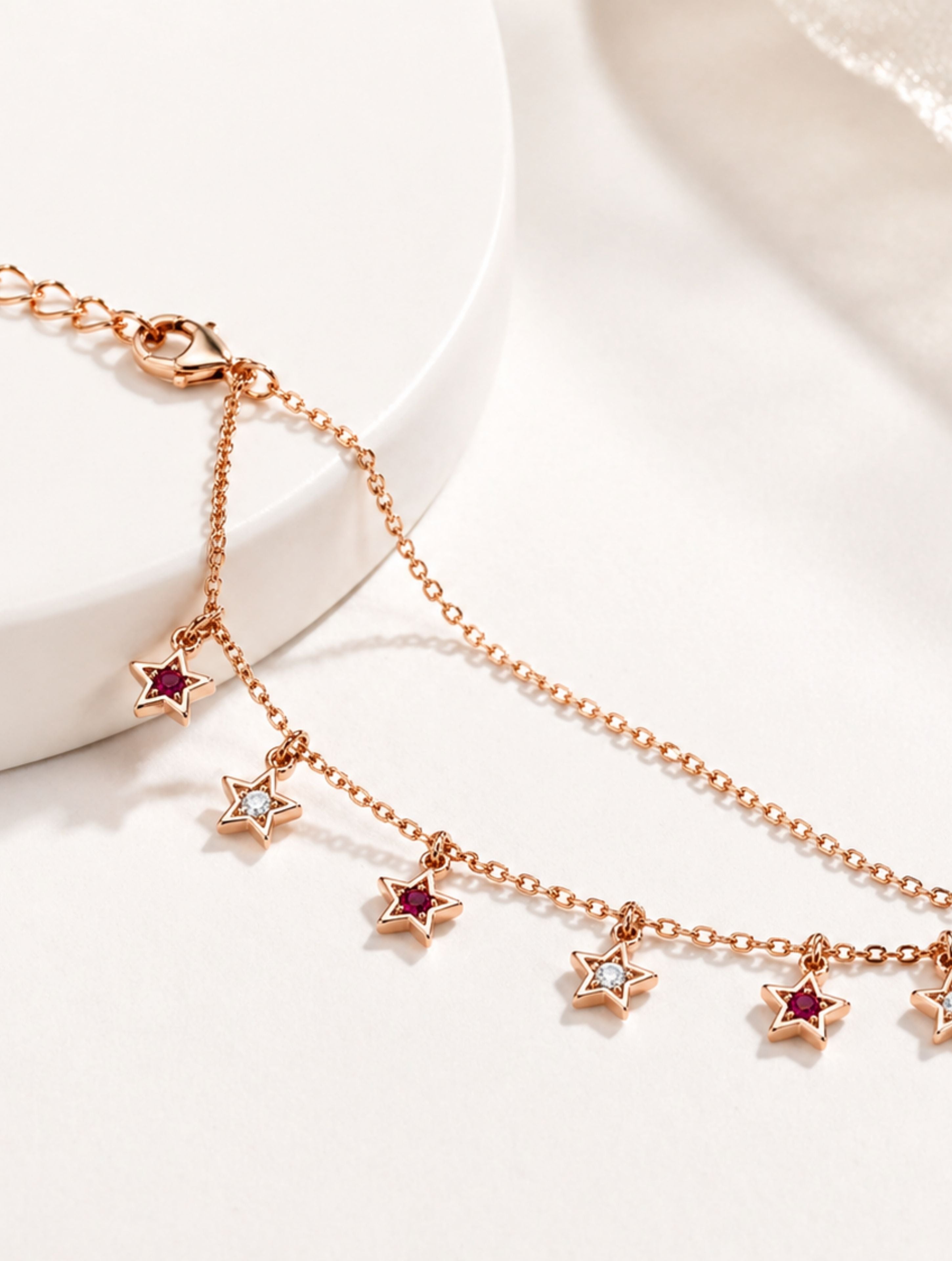 925 Sterling Silver Star Charm Bracelet in Rose Gold