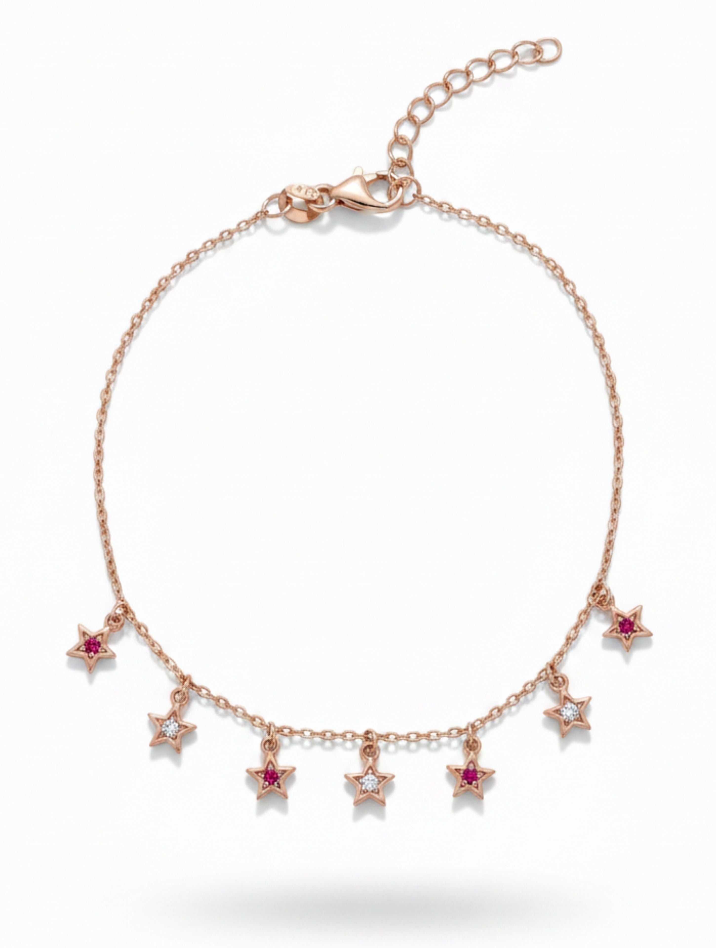 925 Sterling Silver Star Charm Bracelet in Rose Gold