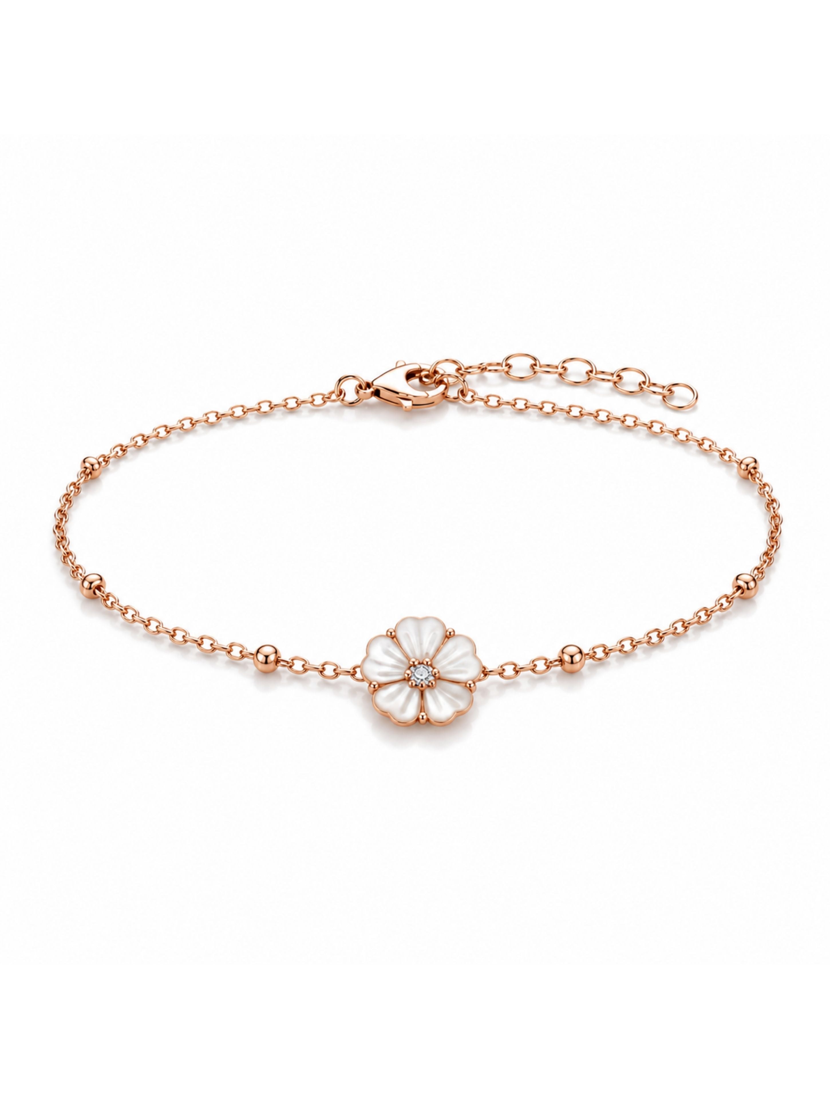 Rose Gold Floral Charm Sterling Silver Bracelet