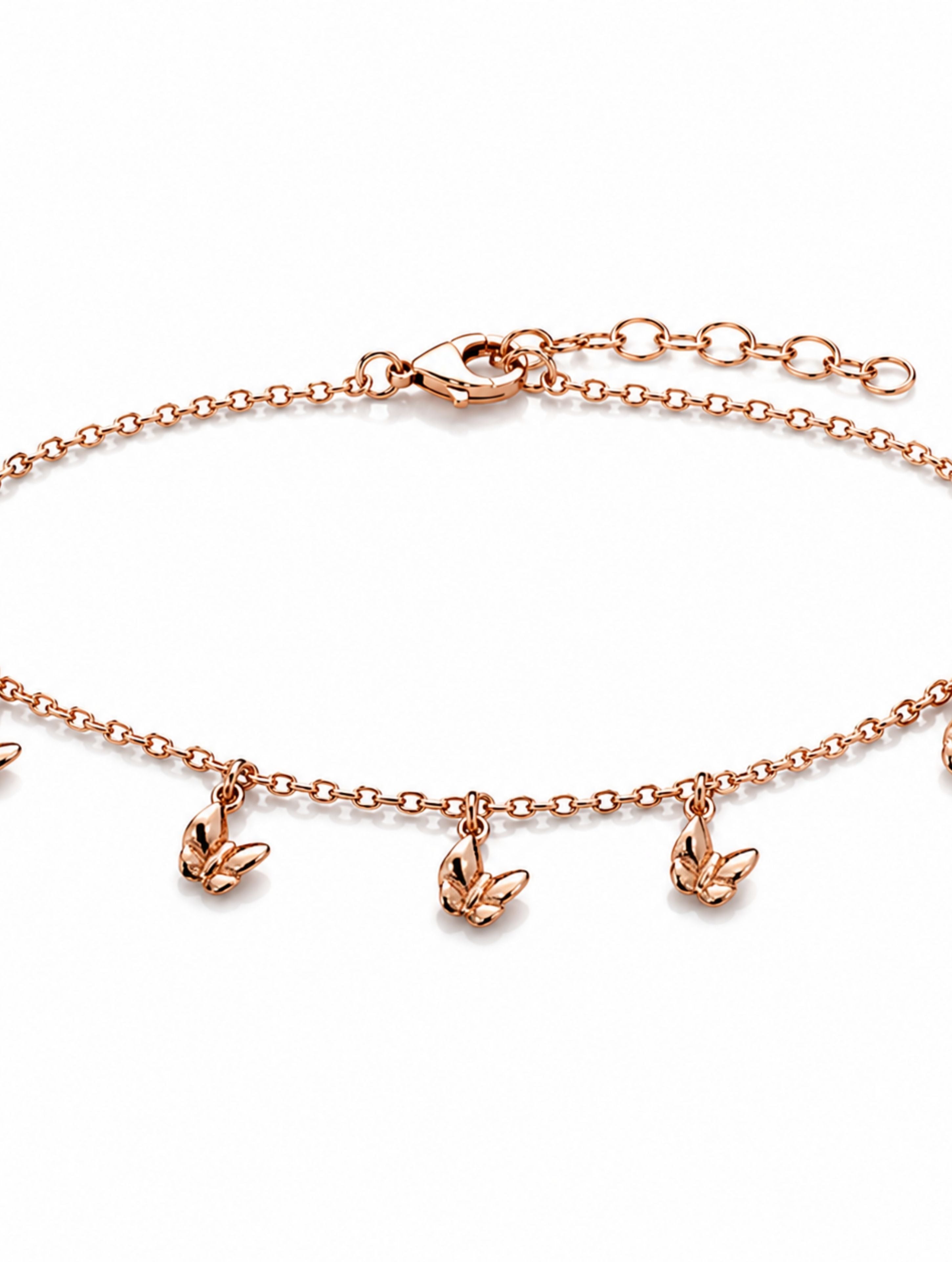 Rose Gold Flutter Butterfly Charm Bracelet In 925 Sterling Silver
