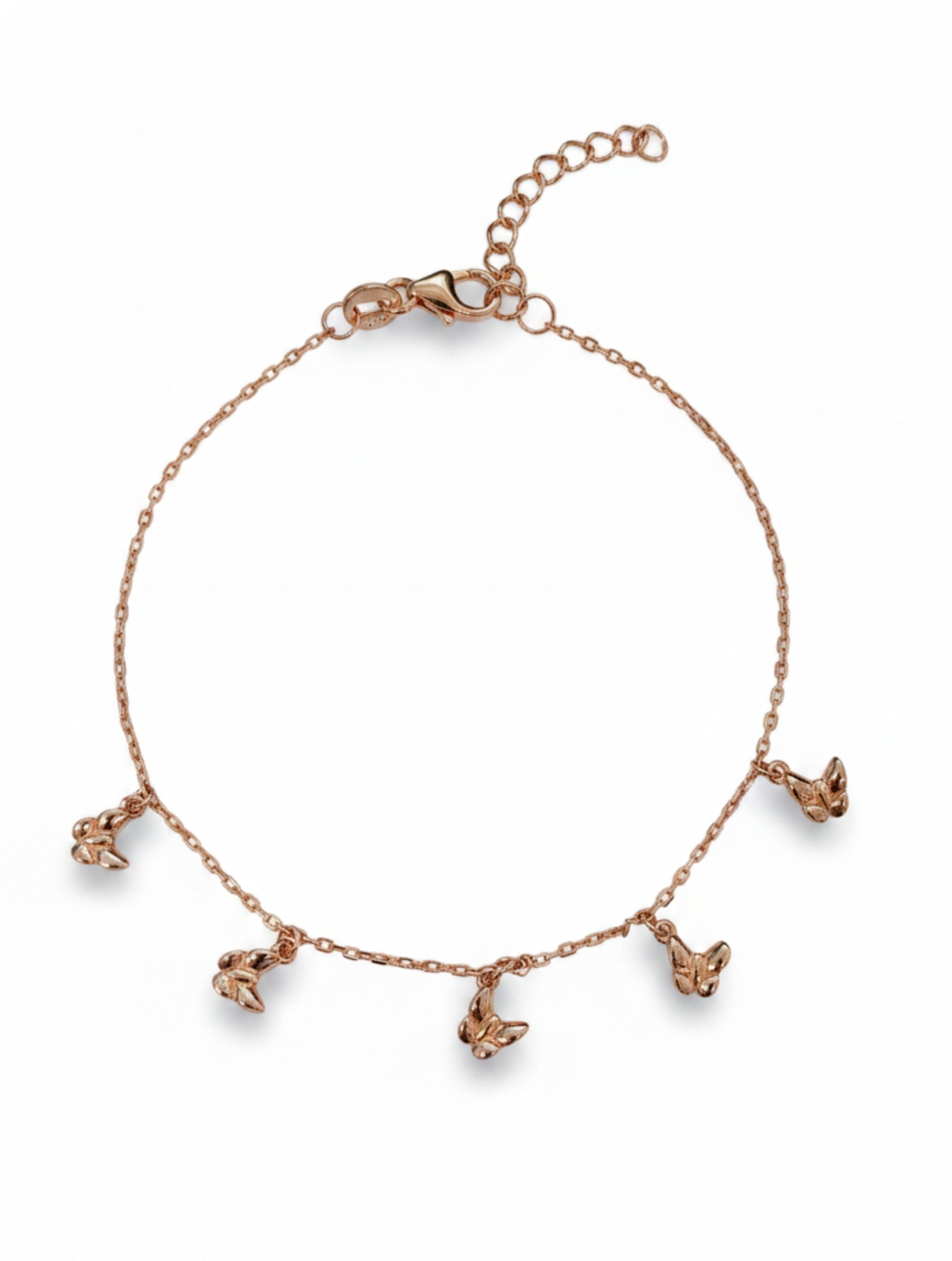 Rose Gold Flutter Butterfly Charm Bracelet In 925 Sterling Silver