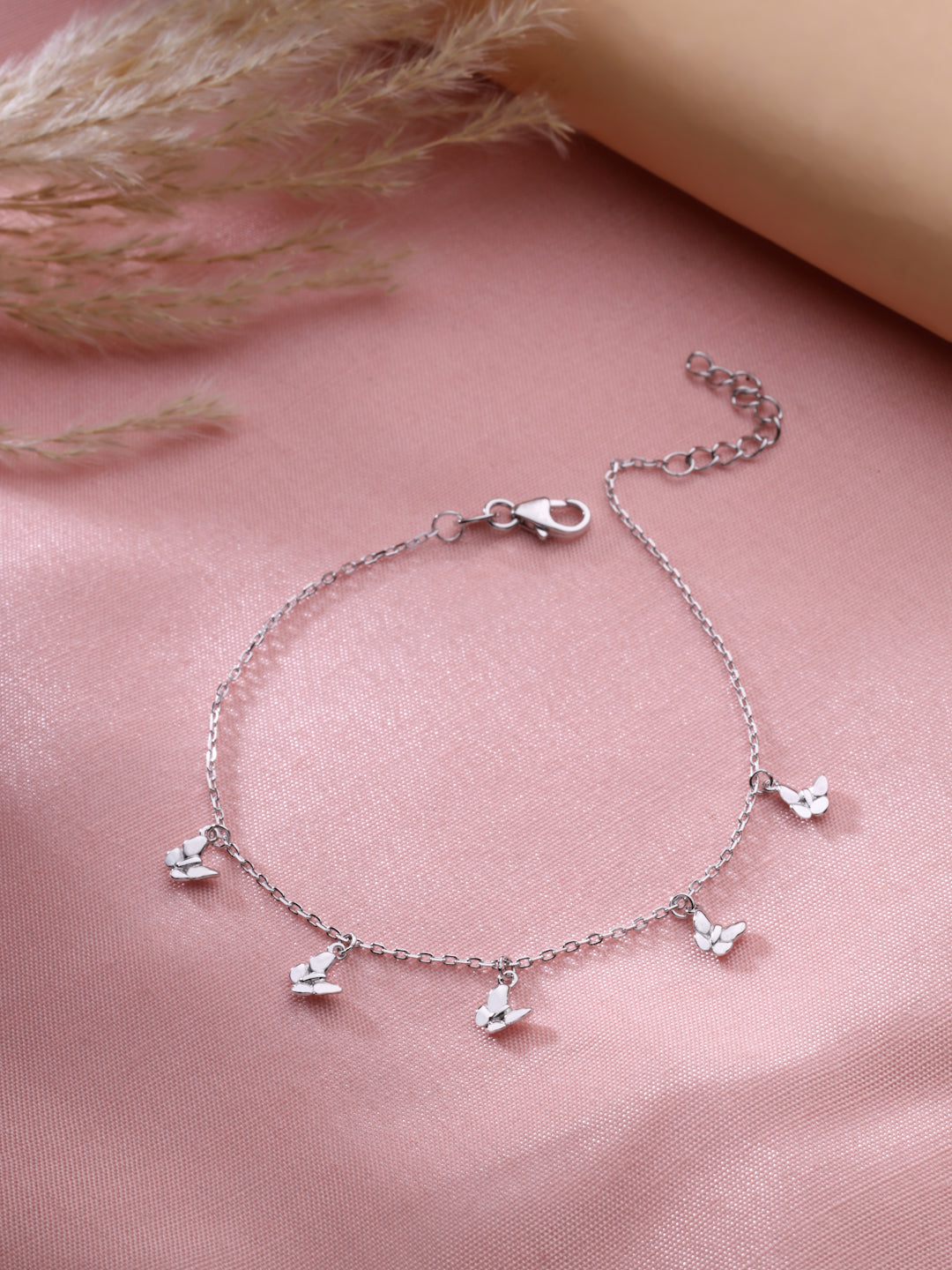 Sparkling Butterfly Charm Bracelet In 925 Sterling Silver