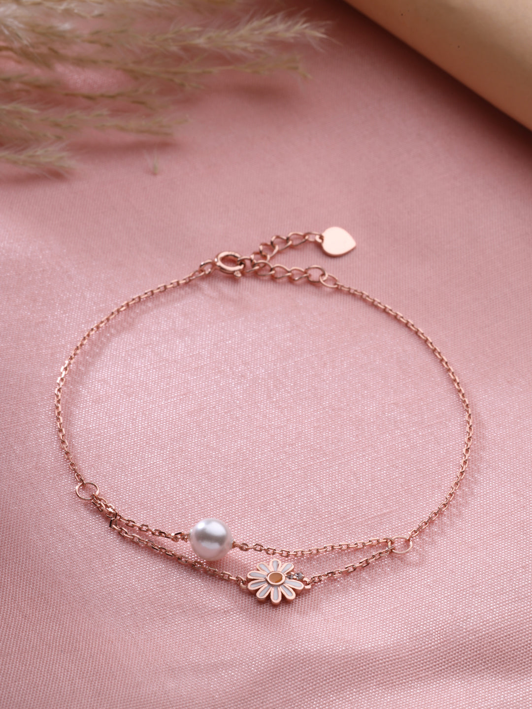 Pearl Sterling Silver Double-Chain Bracelet in Rose Gold Vermeil