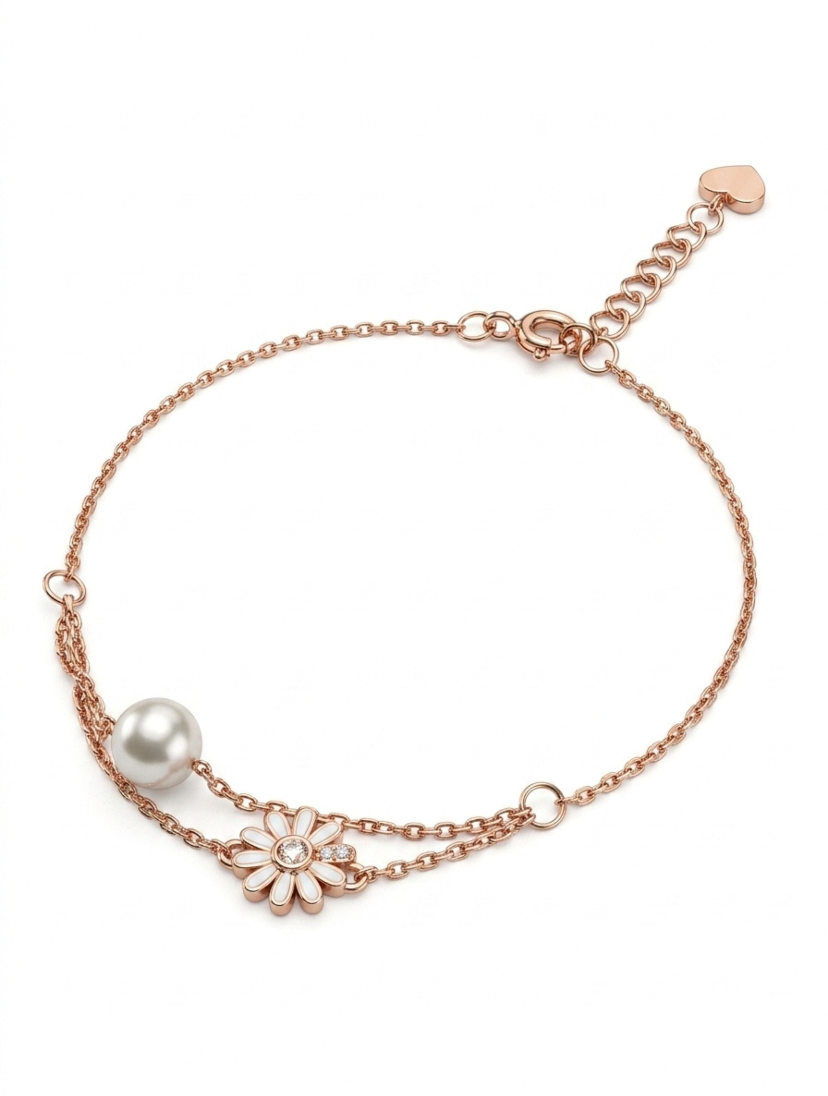Pearl Sterling Silver Double-Chain Bracelet in Rose Gold Vermeil