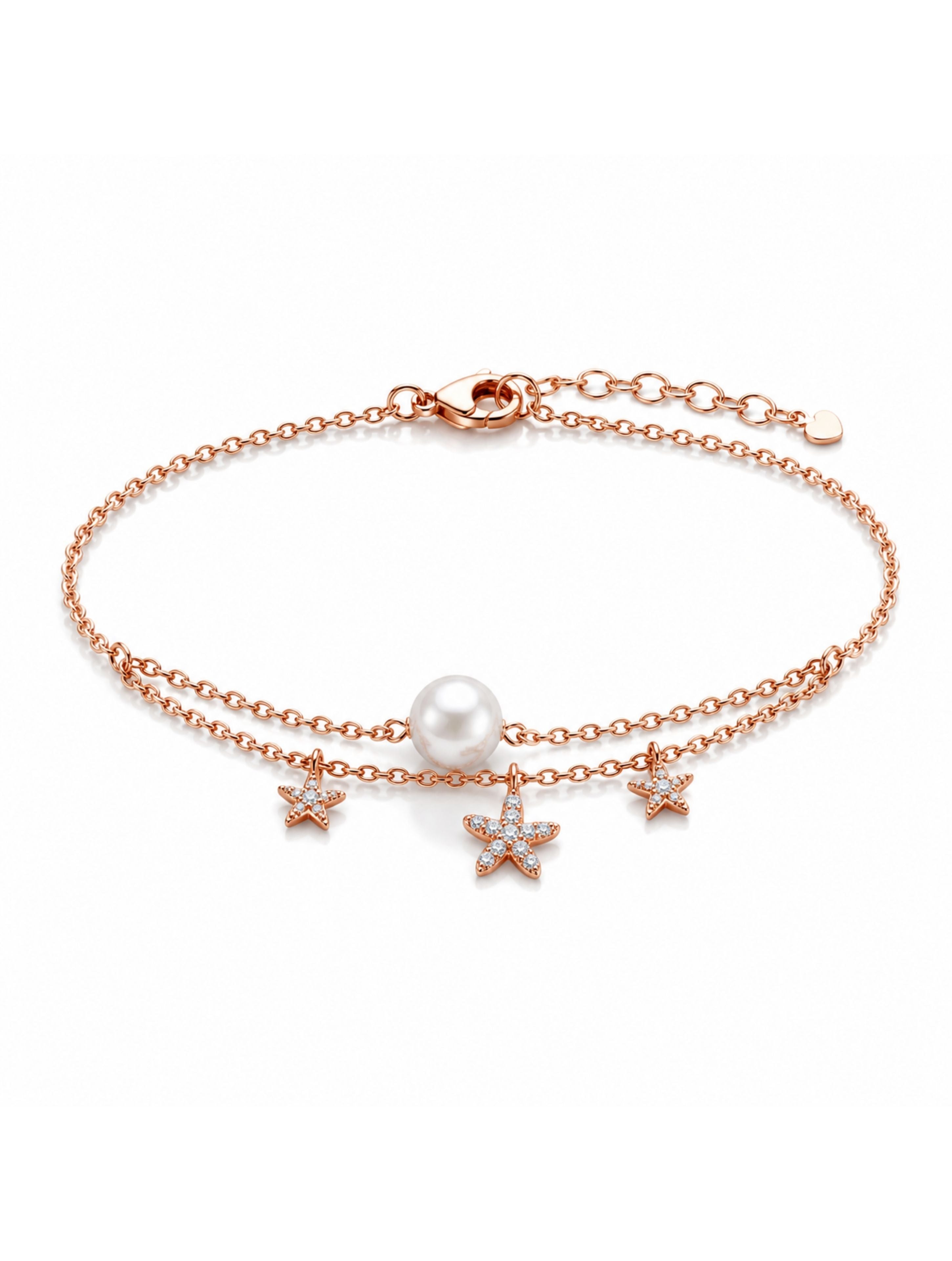 925 Silver Rose Gold Layered Star and Pearl Bracelet