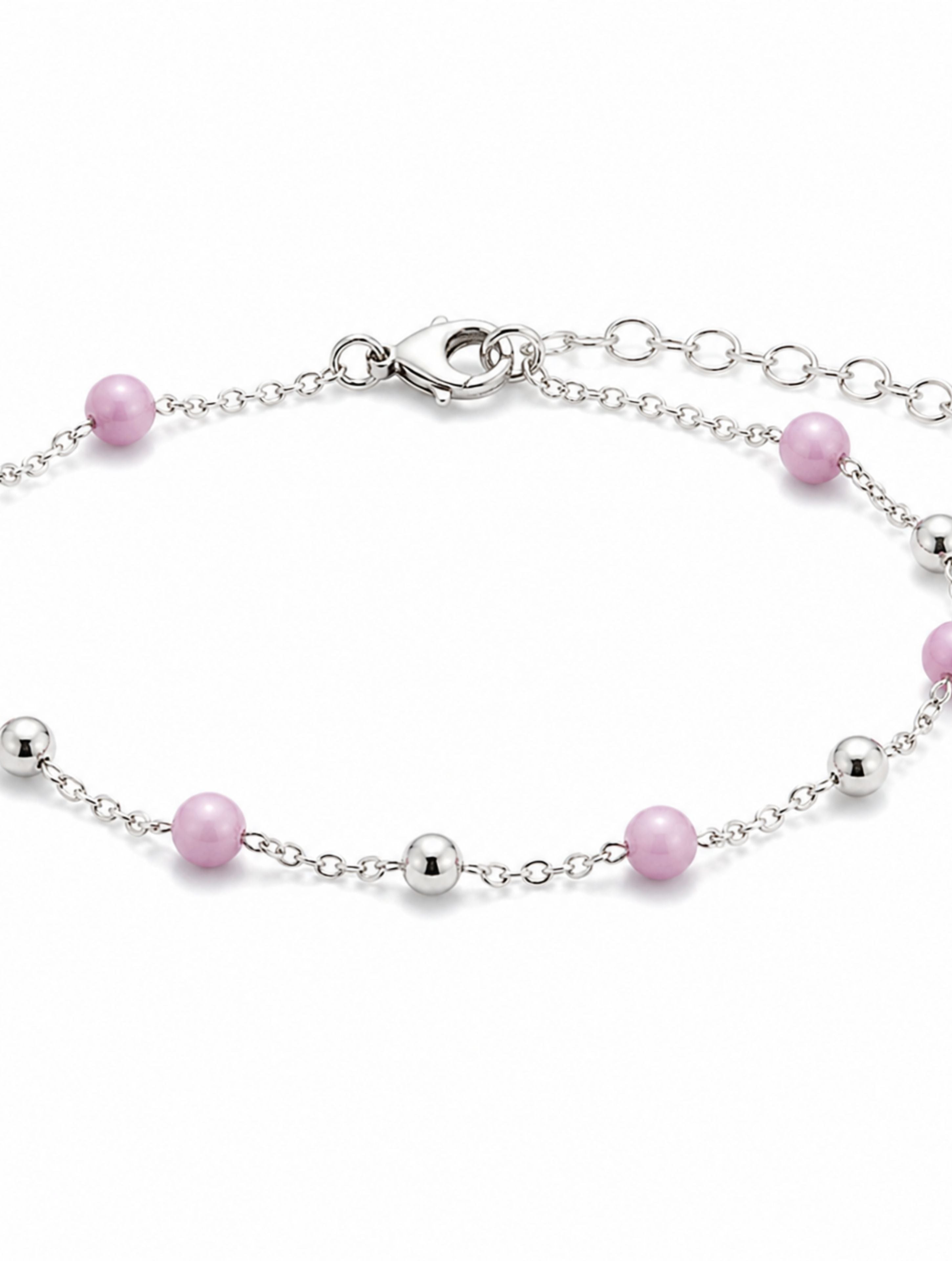 Pastel Pink & Silver Bead Bracelet in 925 Sterling Silver