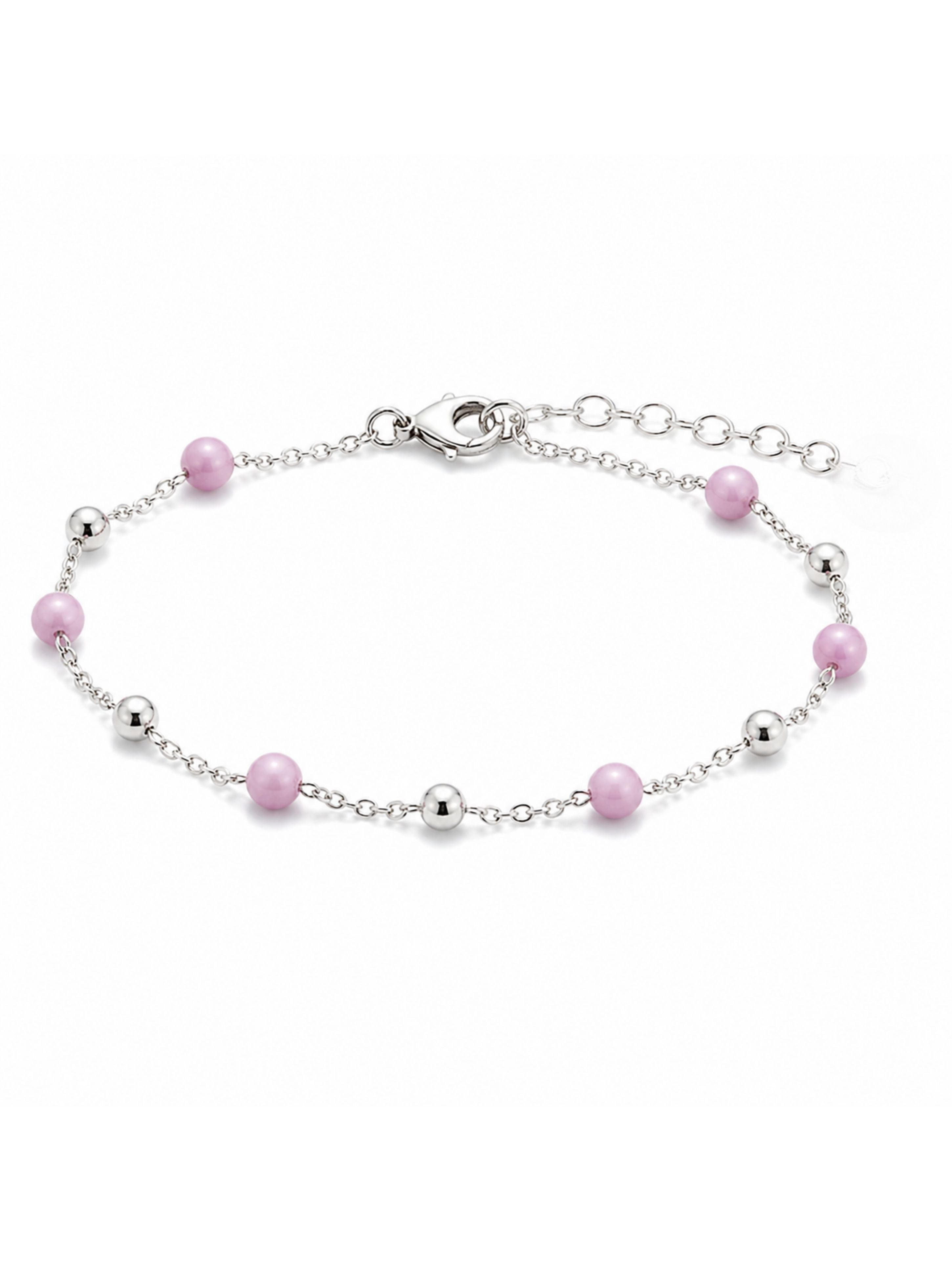 Pastel Pink & Silver Bead Bracelet in 925 Sterling Silver