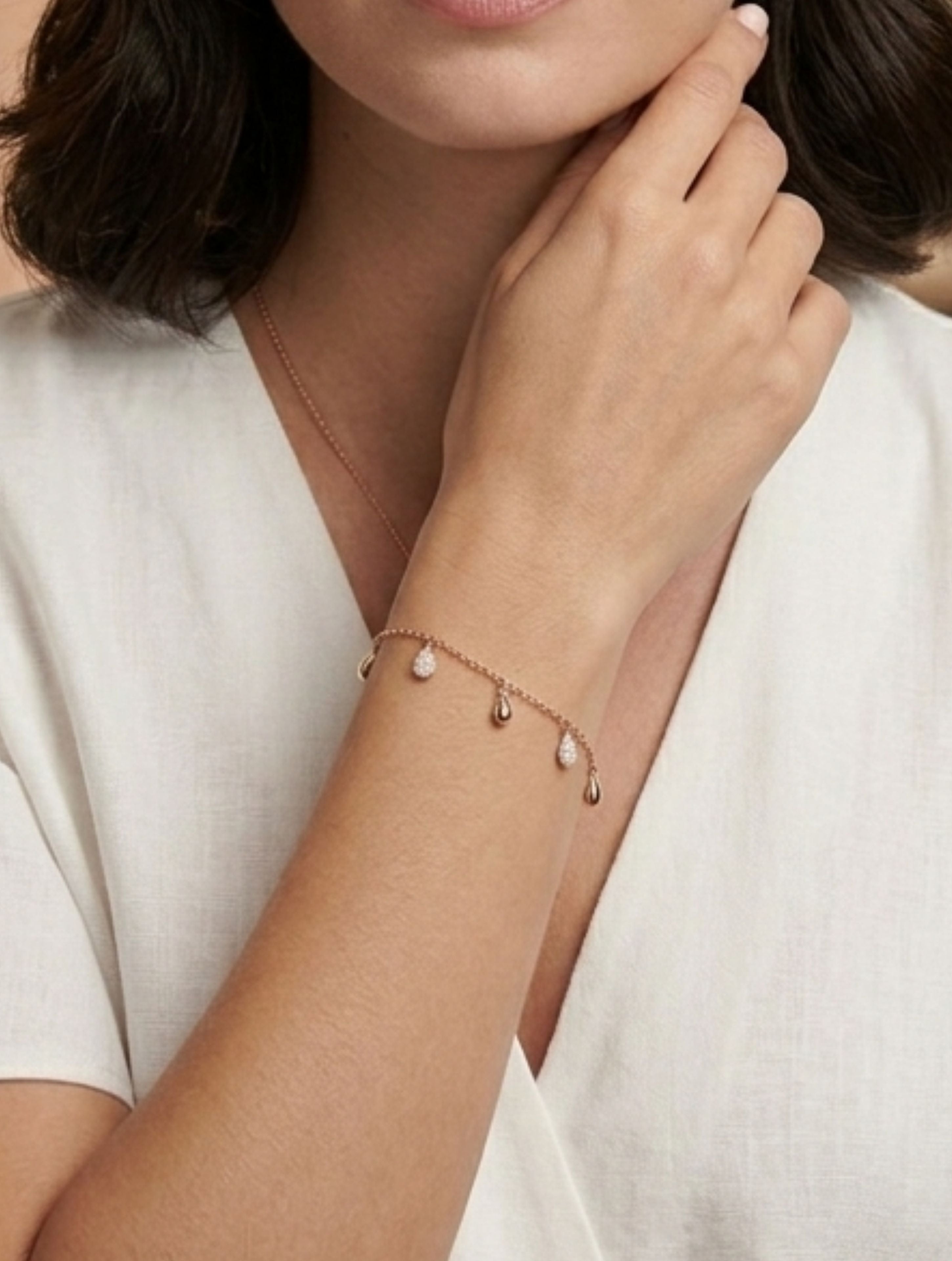 Rose Gold Teardrop Charm Bracelet in 925 Sterling Silver
