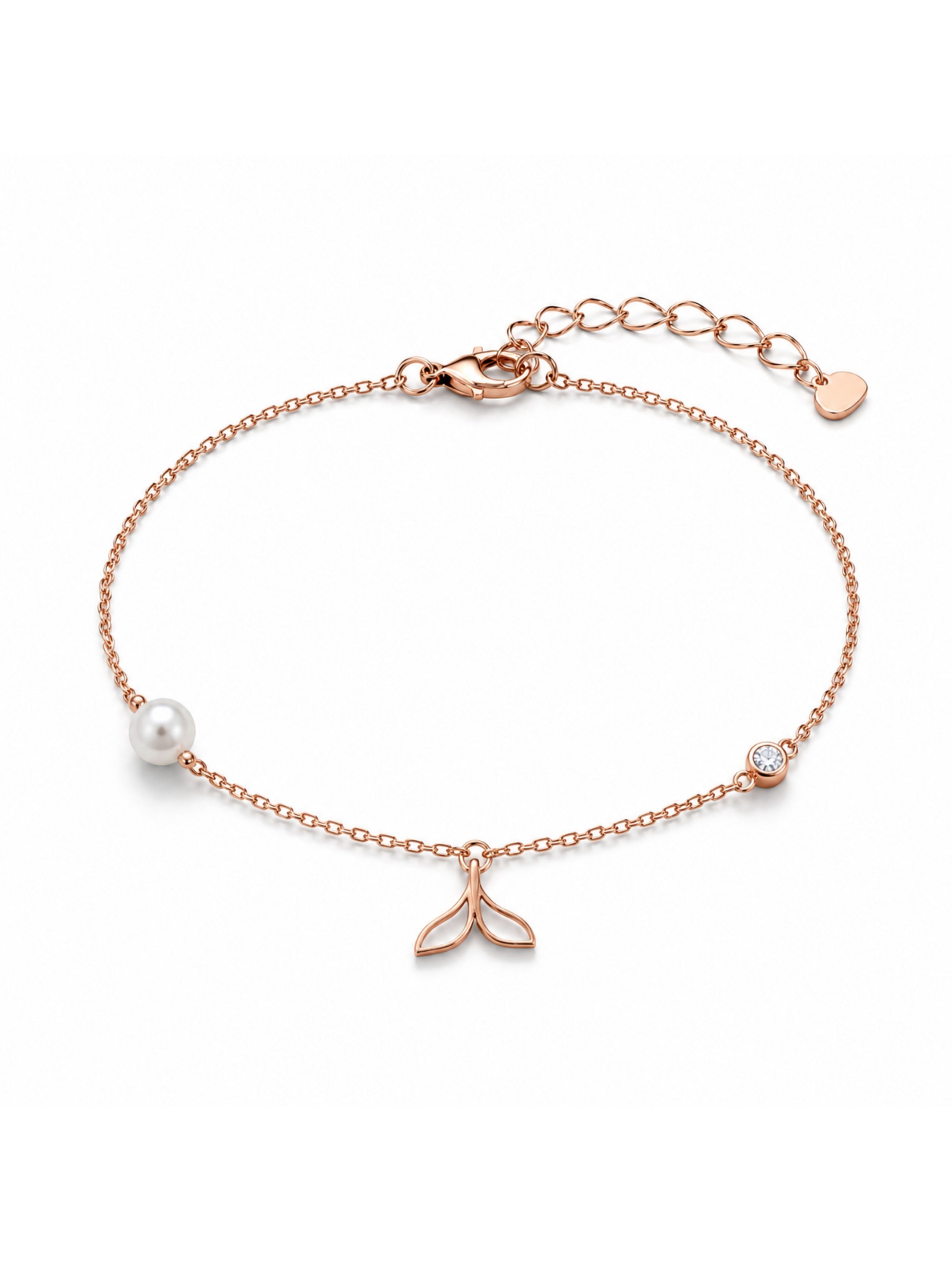 Rose Gold Mermaid Tail Bracelet in 925 Sterling Silver with Pearl Accents