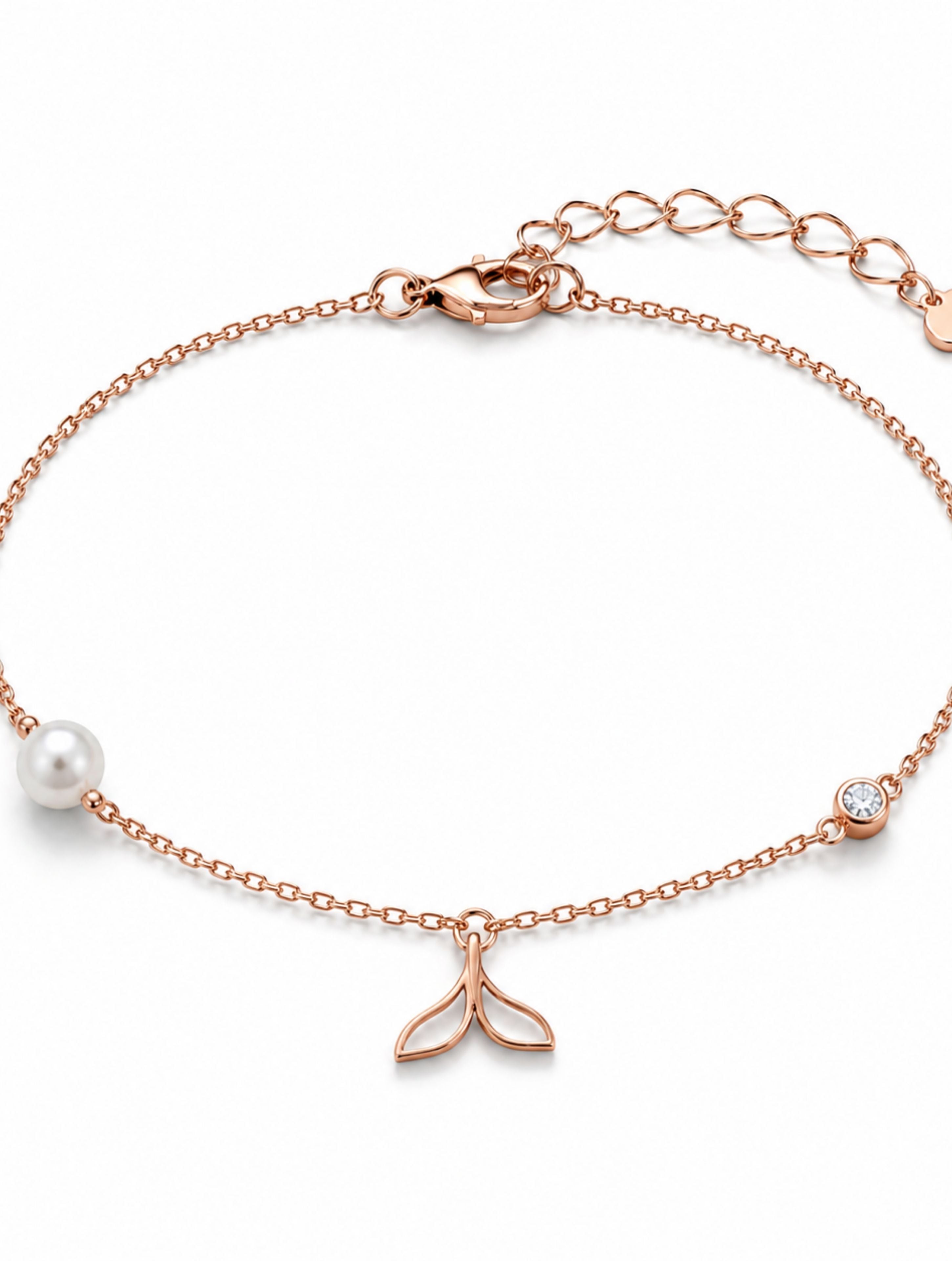 Rose Gold Mermaid Tail Bracelet in 925 Sterling Silver with Pearl Accents