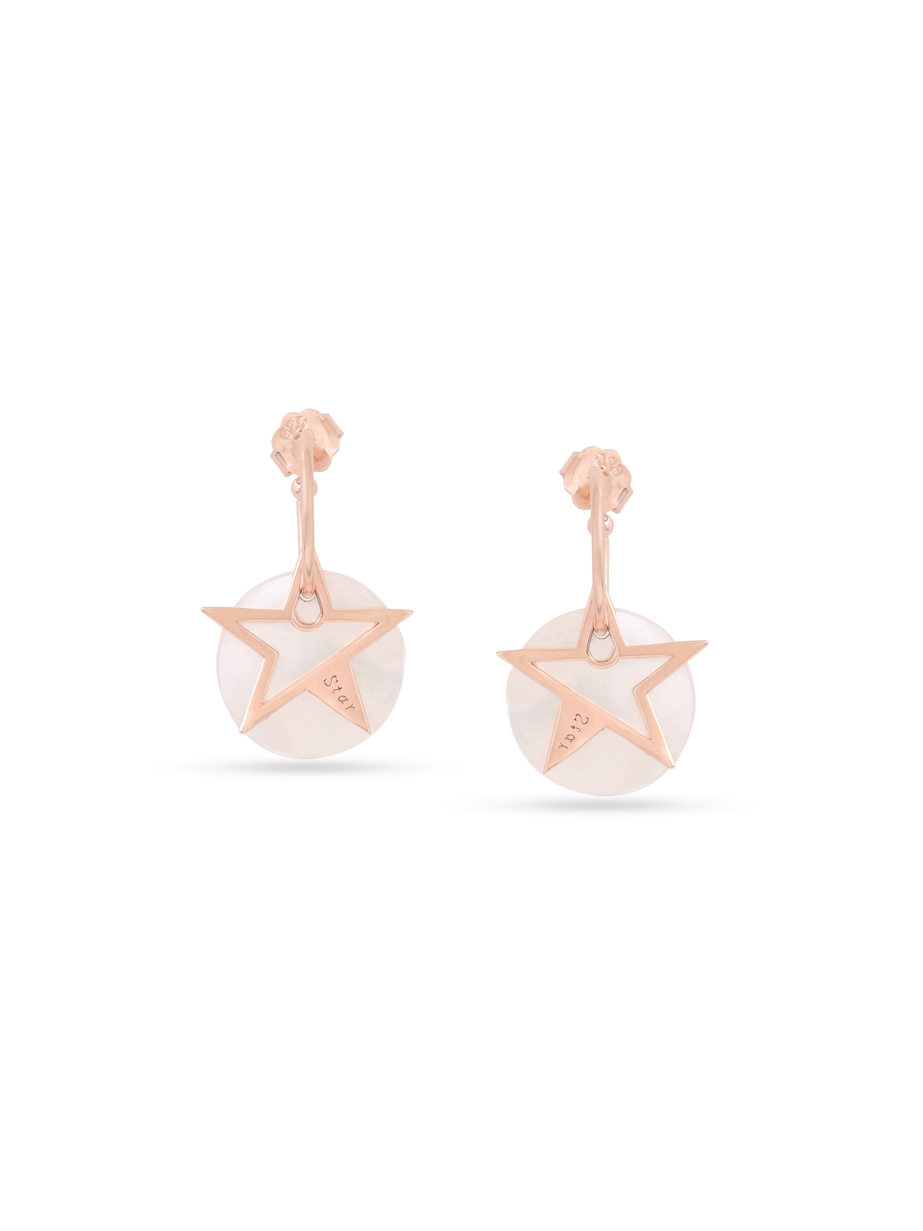 925 Sterling Silver Star & Mother of Pearl Hoop Earrings in Rose Gold