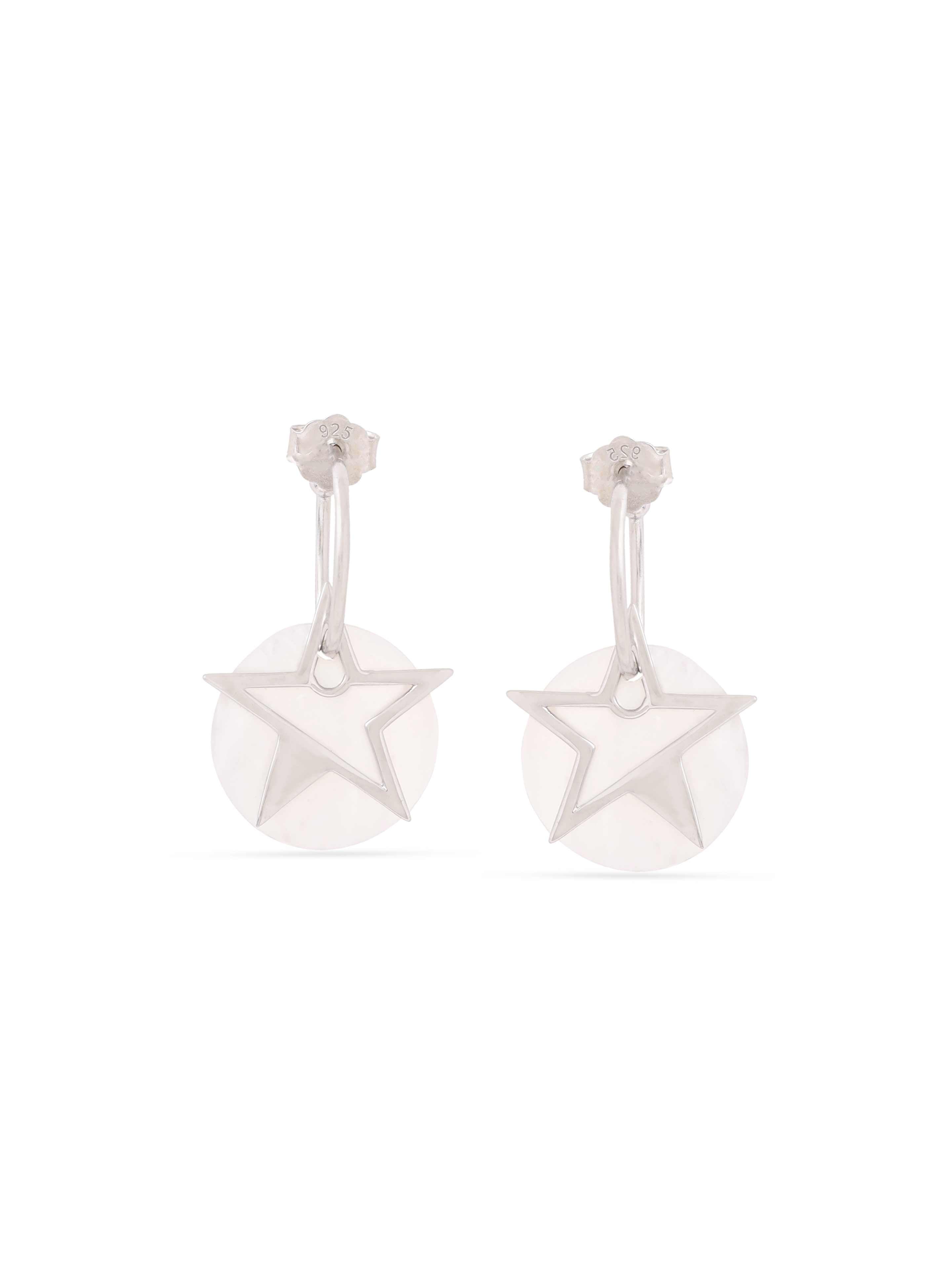 Sterling Silver Wishing Star Mother of Pearl Silver Hoops Earring