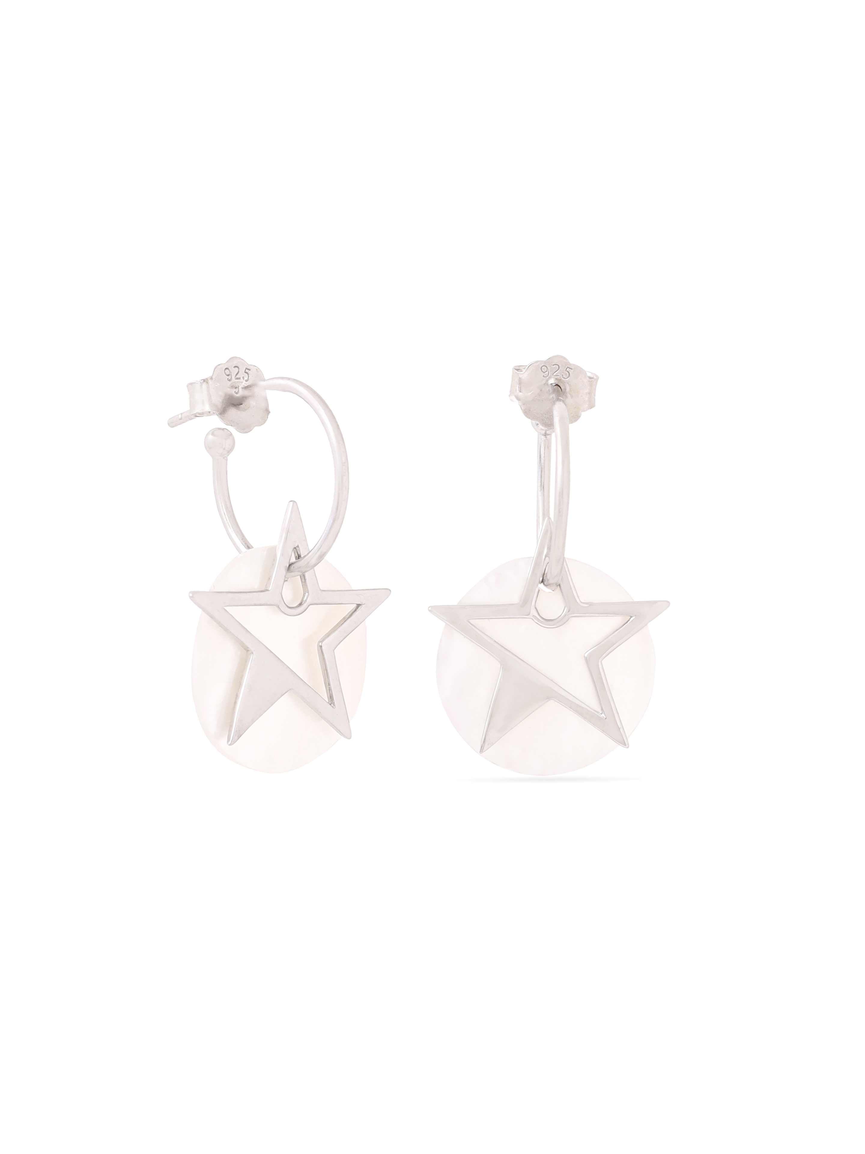 Sterling Silver Wishing Star Mother of Pearl Silver Hoops Earring