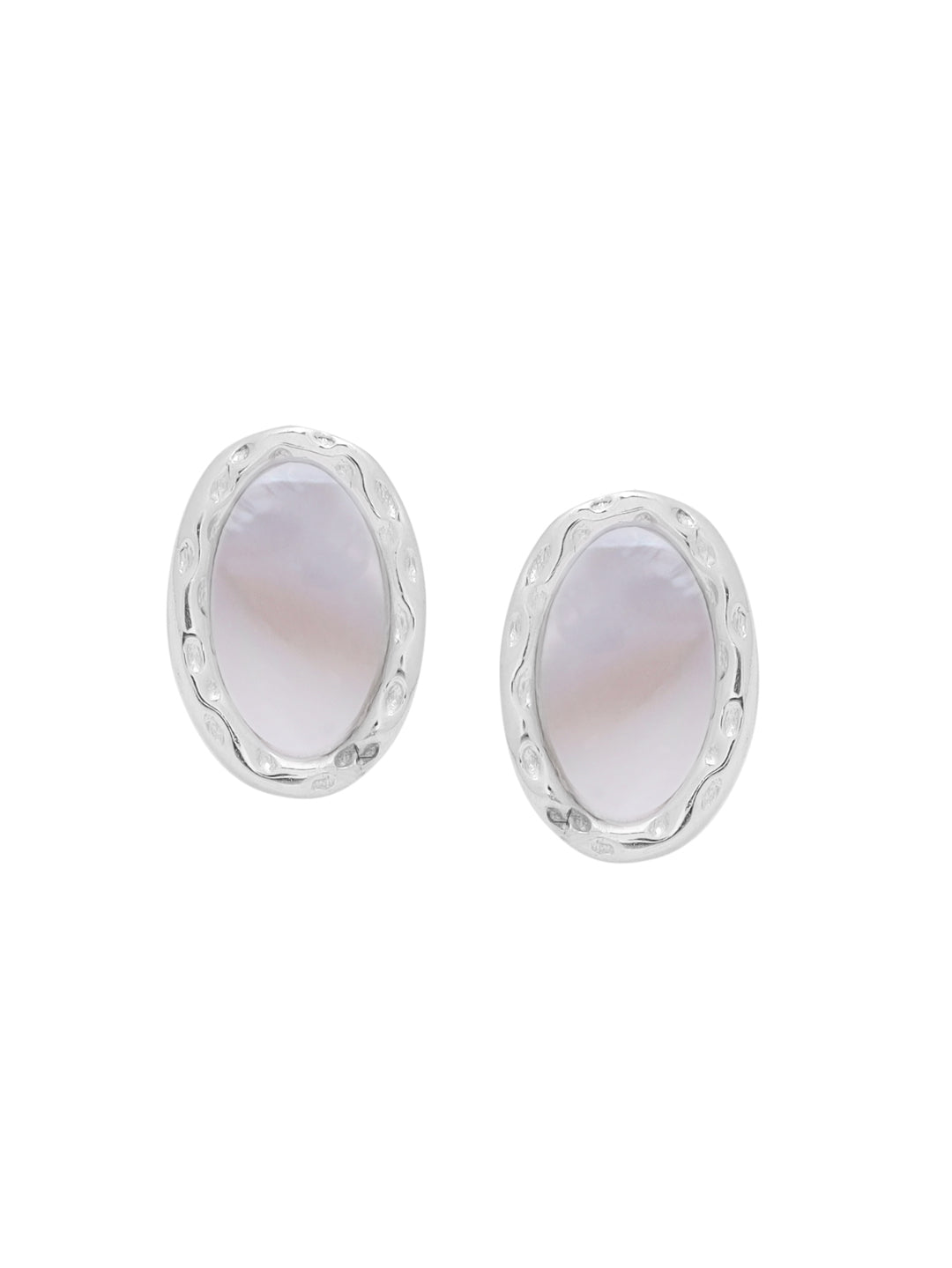 925 Sterling Silver Oval Mother Of Pearl Stud Earring