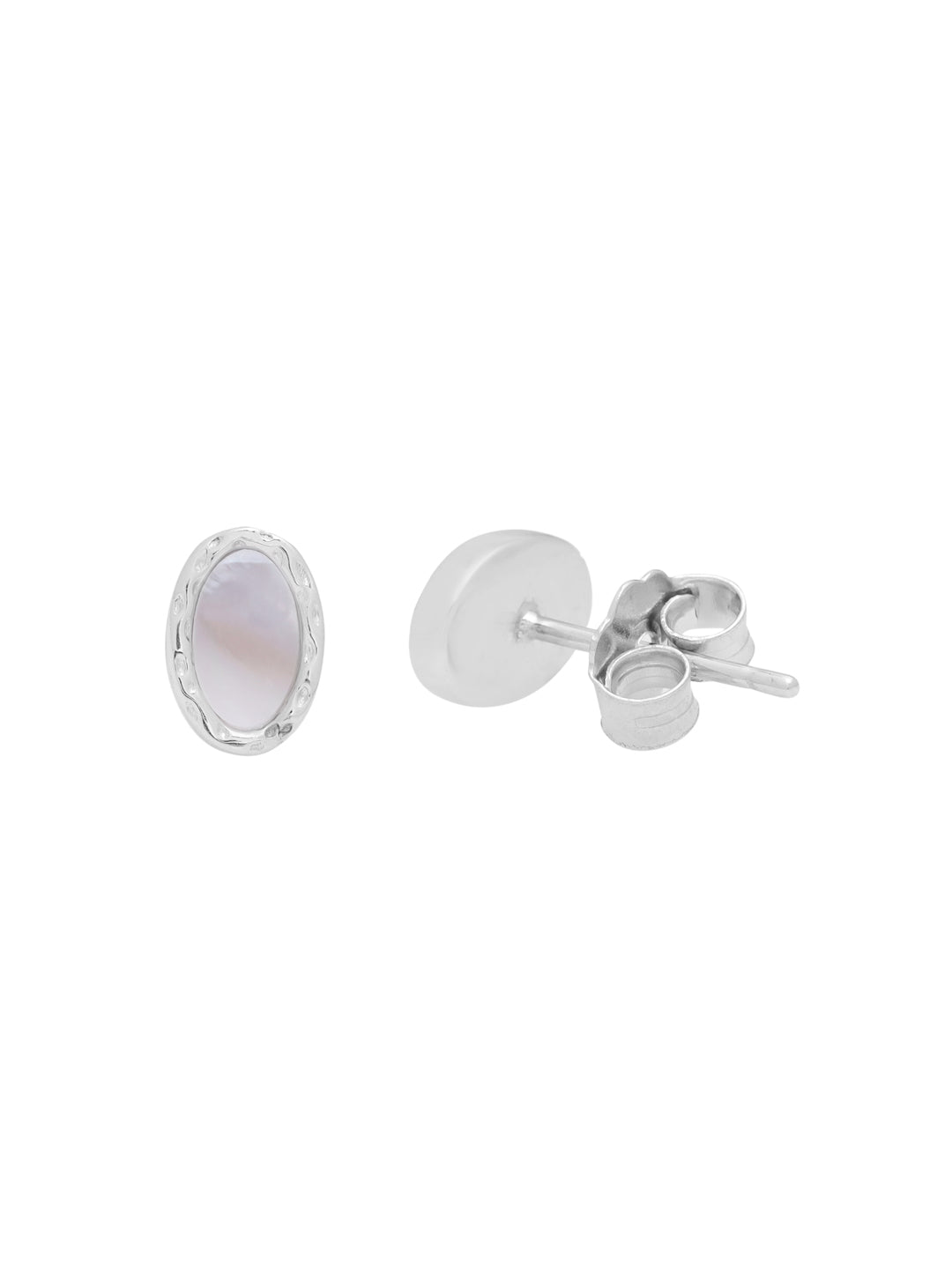 925 Sterling Silver Oval Mother Of Pearl Stud Earring