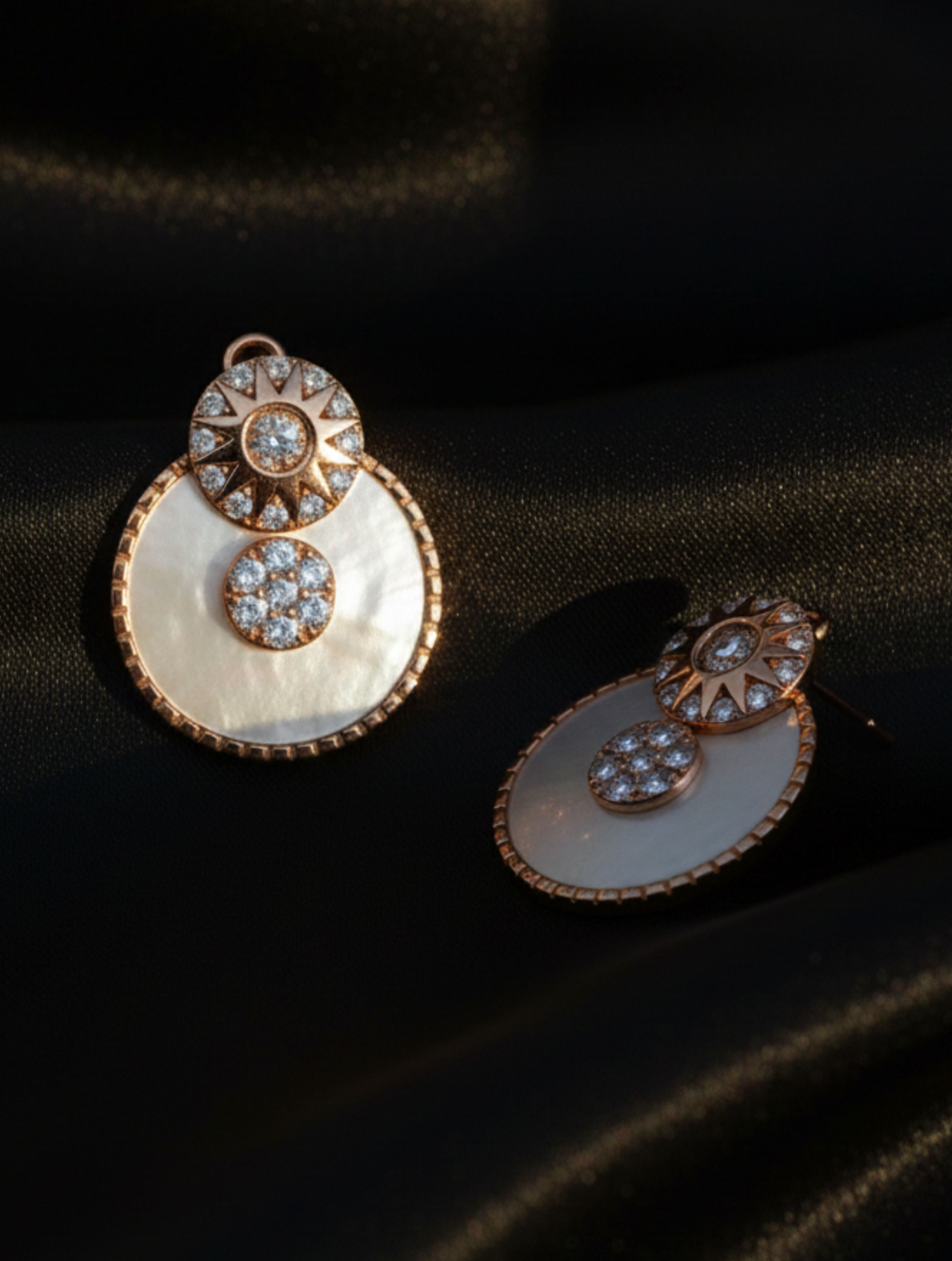 Sterling Silver Rose Gold Sun & Moonflower Earrings with Mother of Pearl