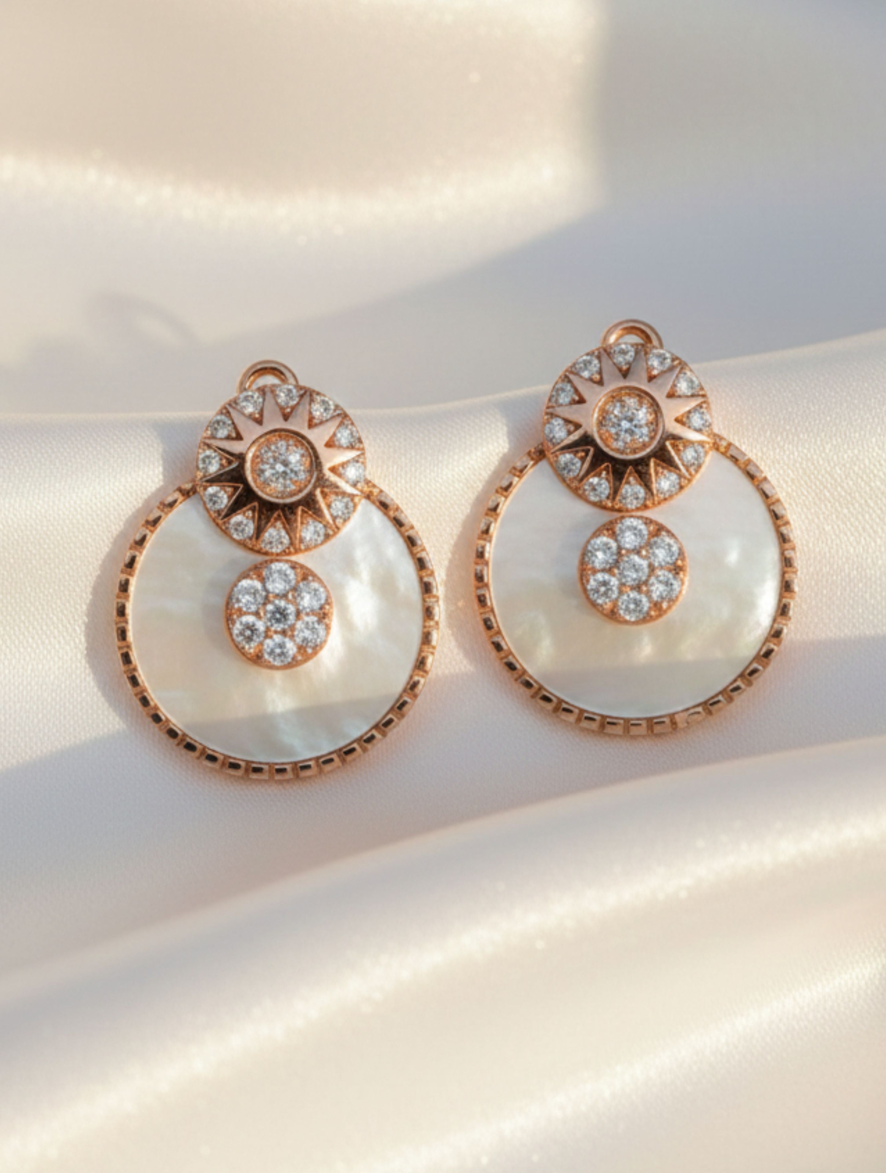 Sterling Silver Rose Gold Sun & Moonflower Earrings with Mother of Pearl