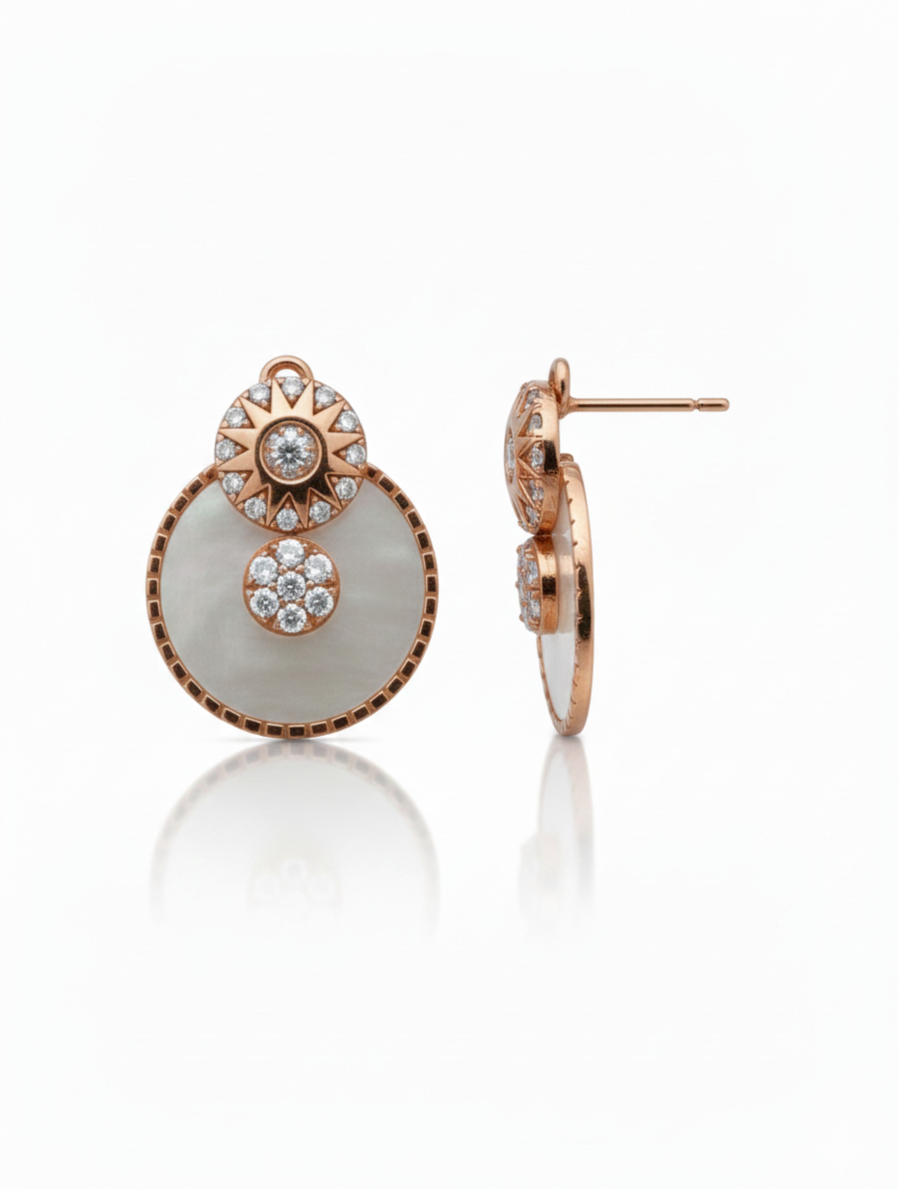 Sterling Silver Rose Gold Sun & Moonflower Earrings with Mother of Pearl