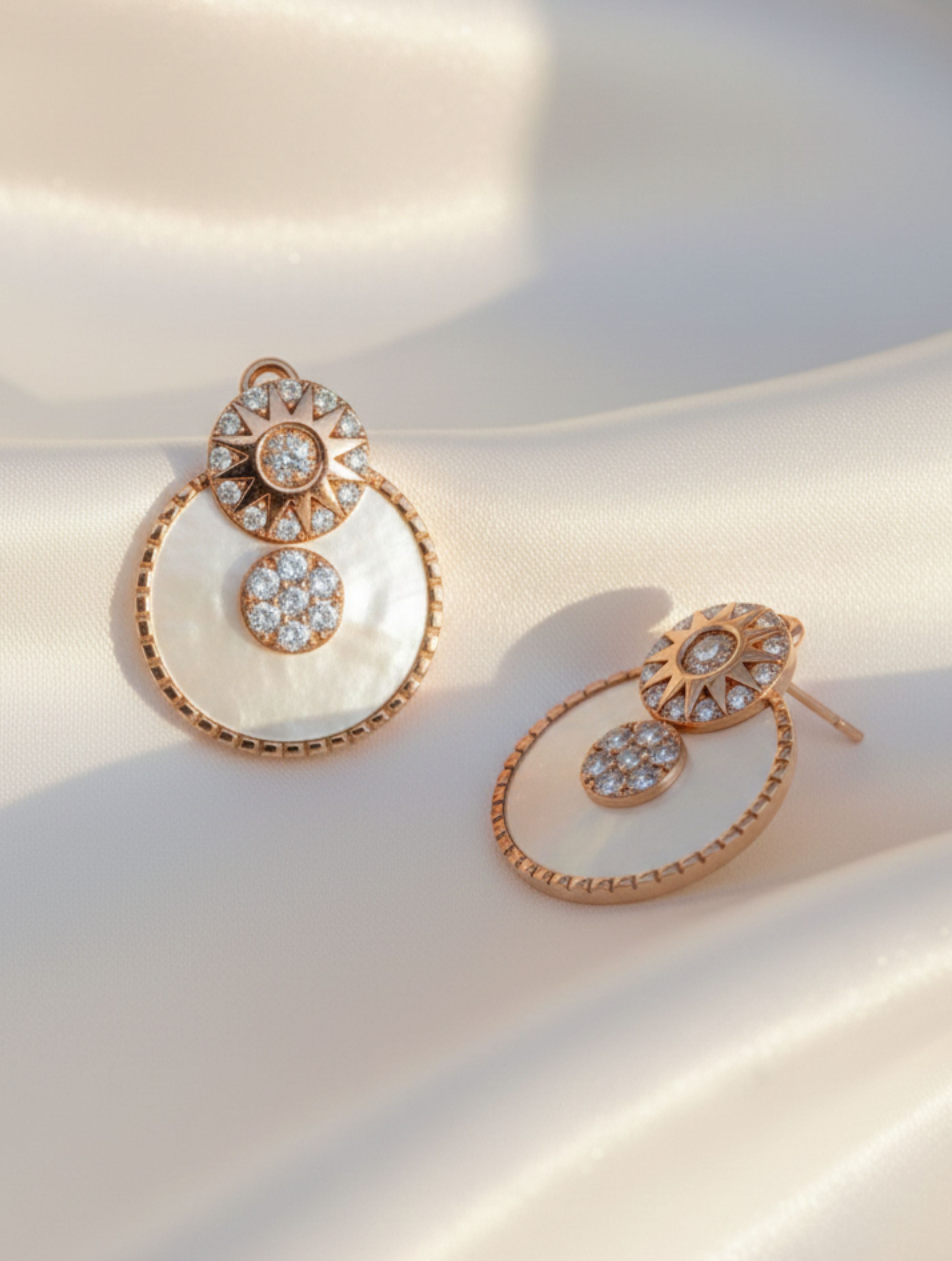 Sterling Silver Rose Gold Sun & Moonflower Earrings with Mother of Pearl