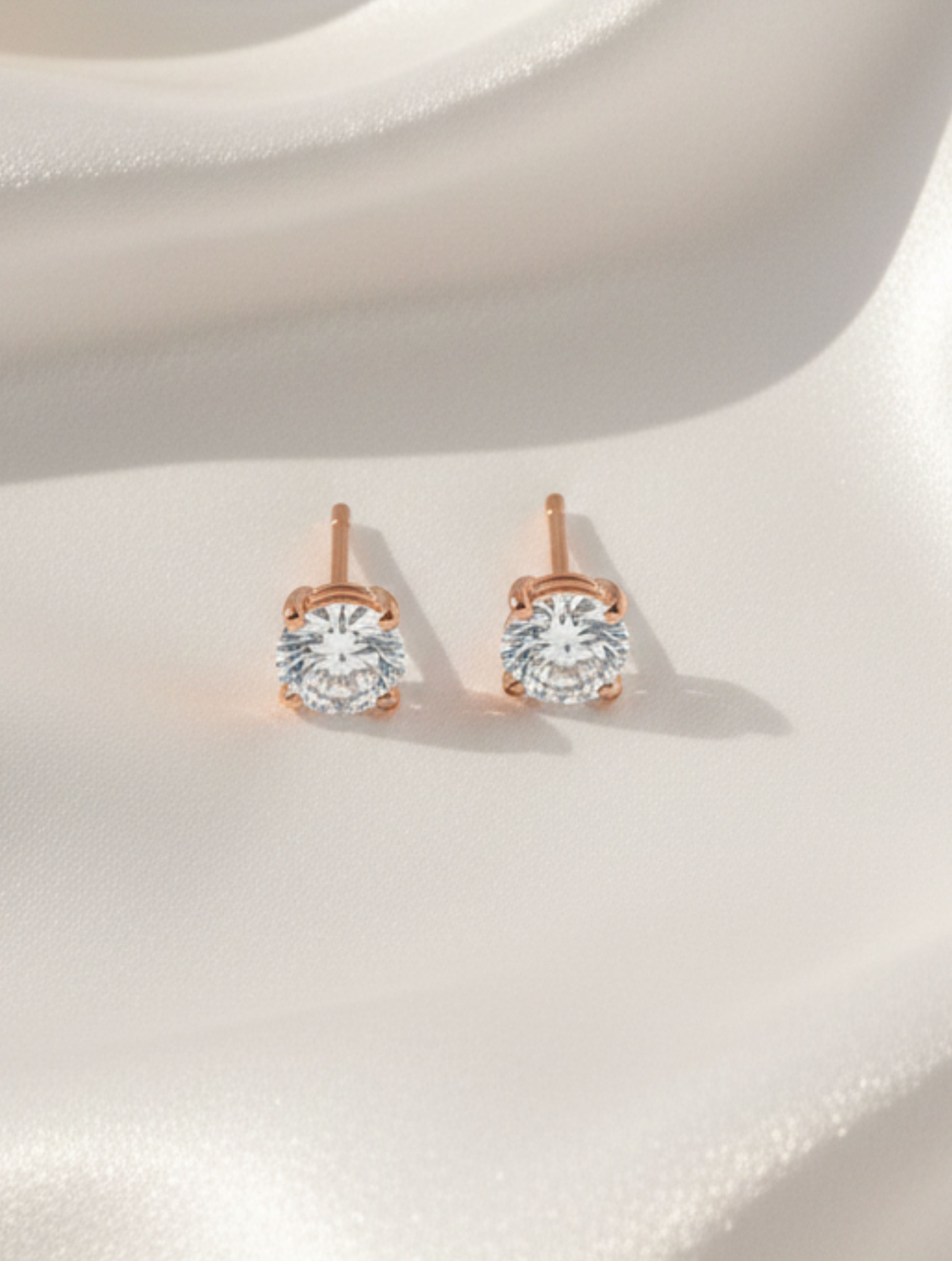 925 Sterling Silver Sparkle Studs Earring with Round Cubic Zirconia in Rose Gold