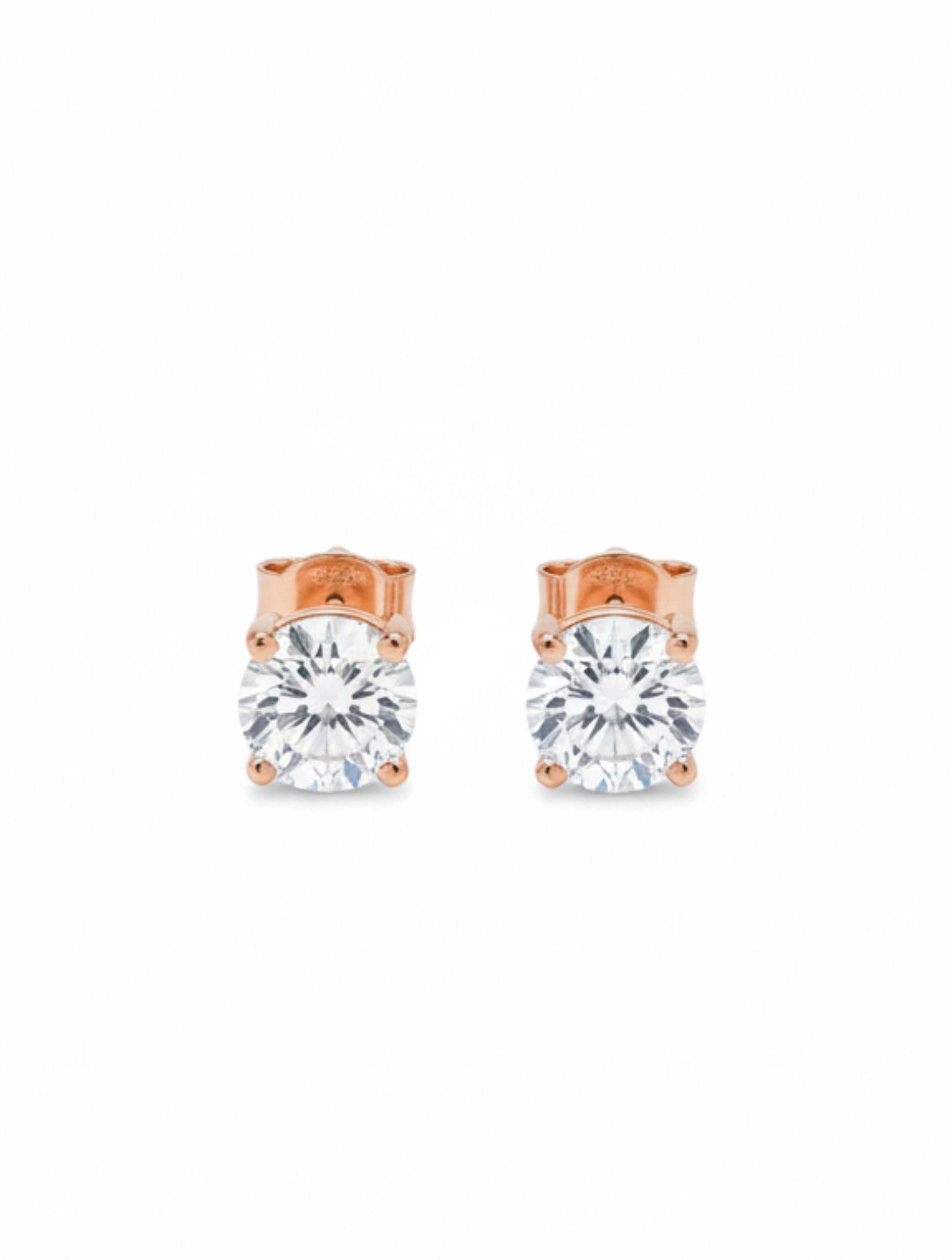 925 Sterling Silver Sparkle Studs Earring with Round Cubic Zirconia in Rose Gold