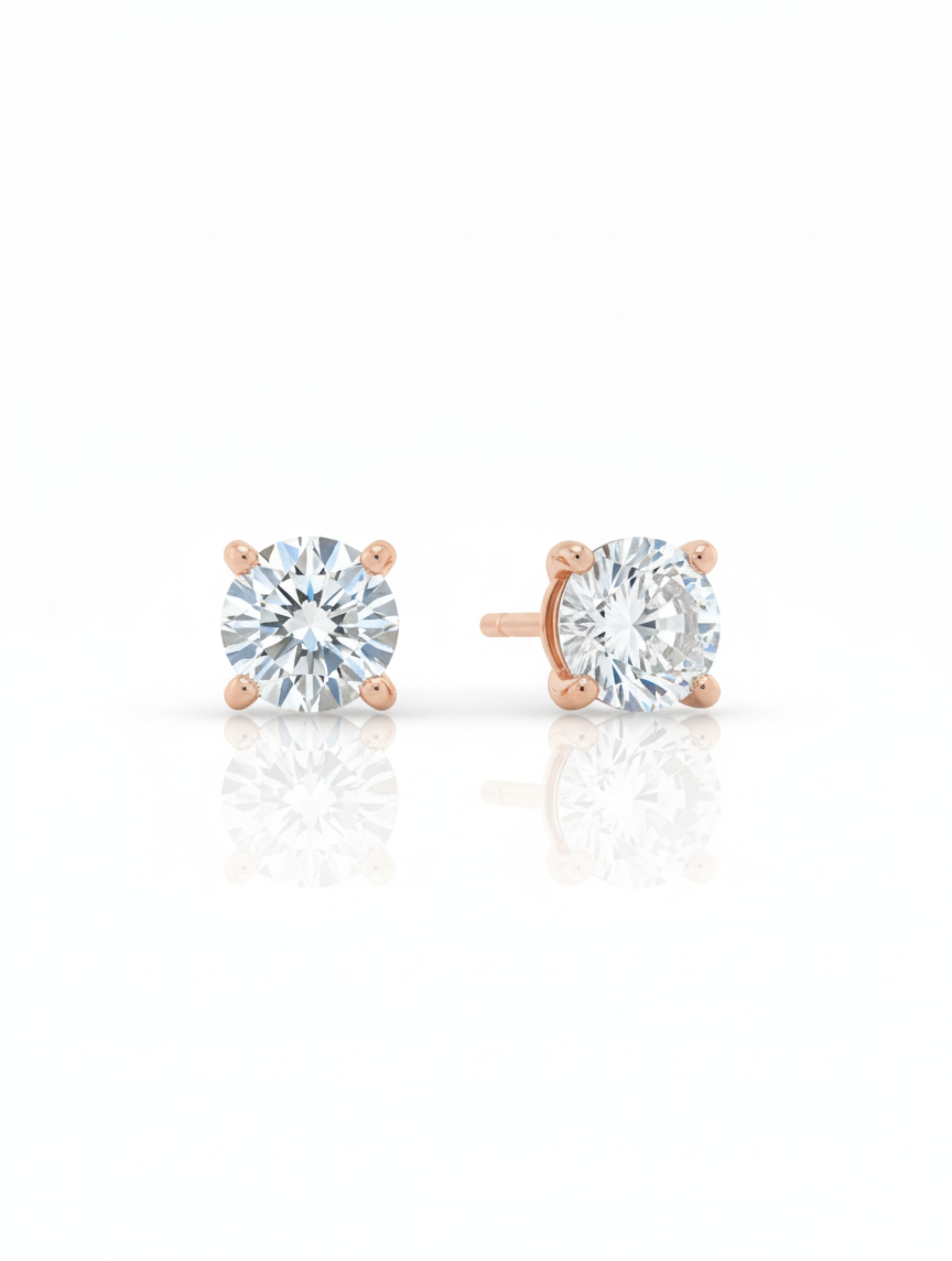 925 Sterling Silver Sparkle Studs Earring with Round Cubic Zirconia in Rose Gold