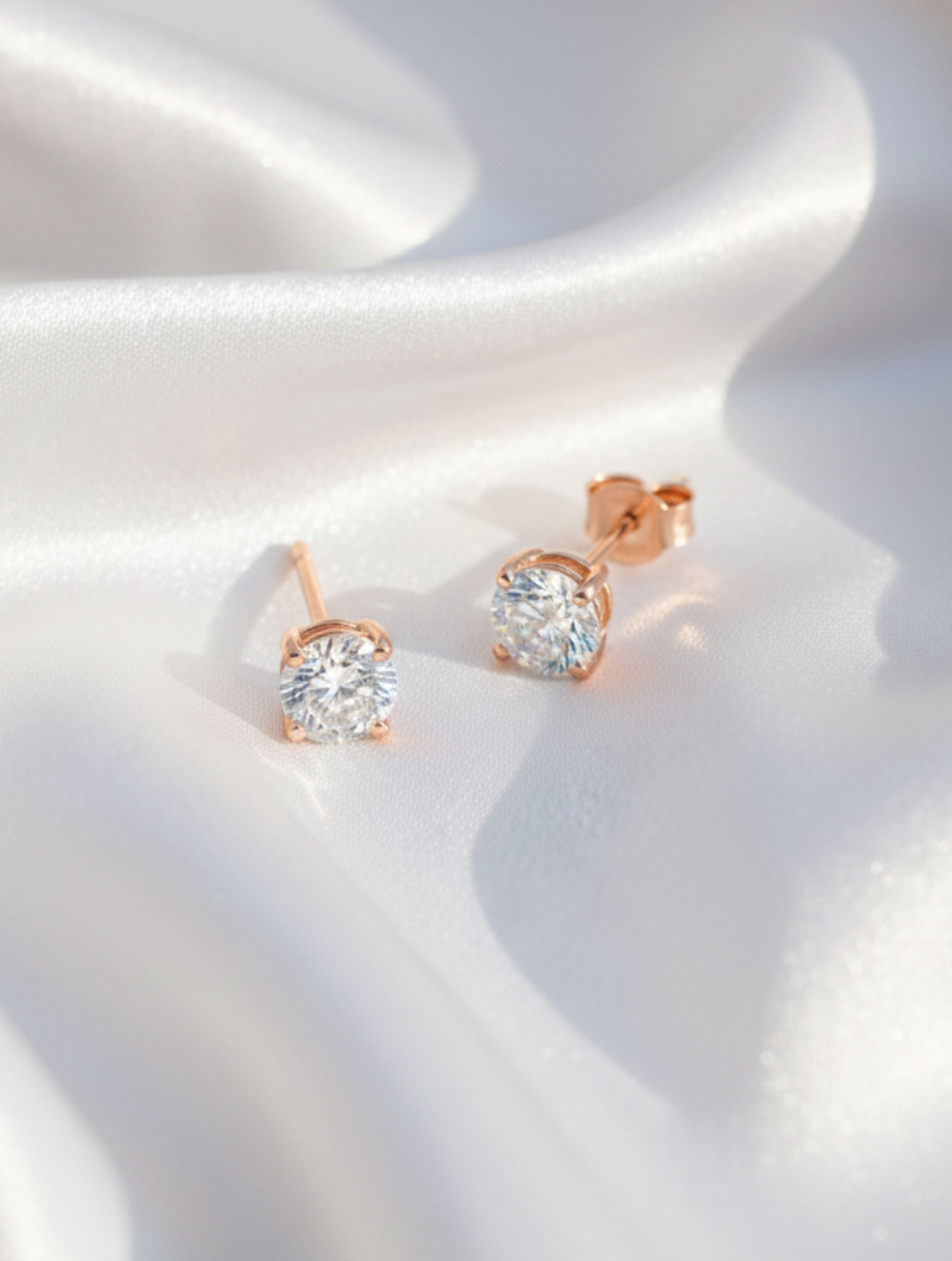 925 Sterling Silver Sparkle Studs Earring with Round Cubic Zirconia in Rose Gold
