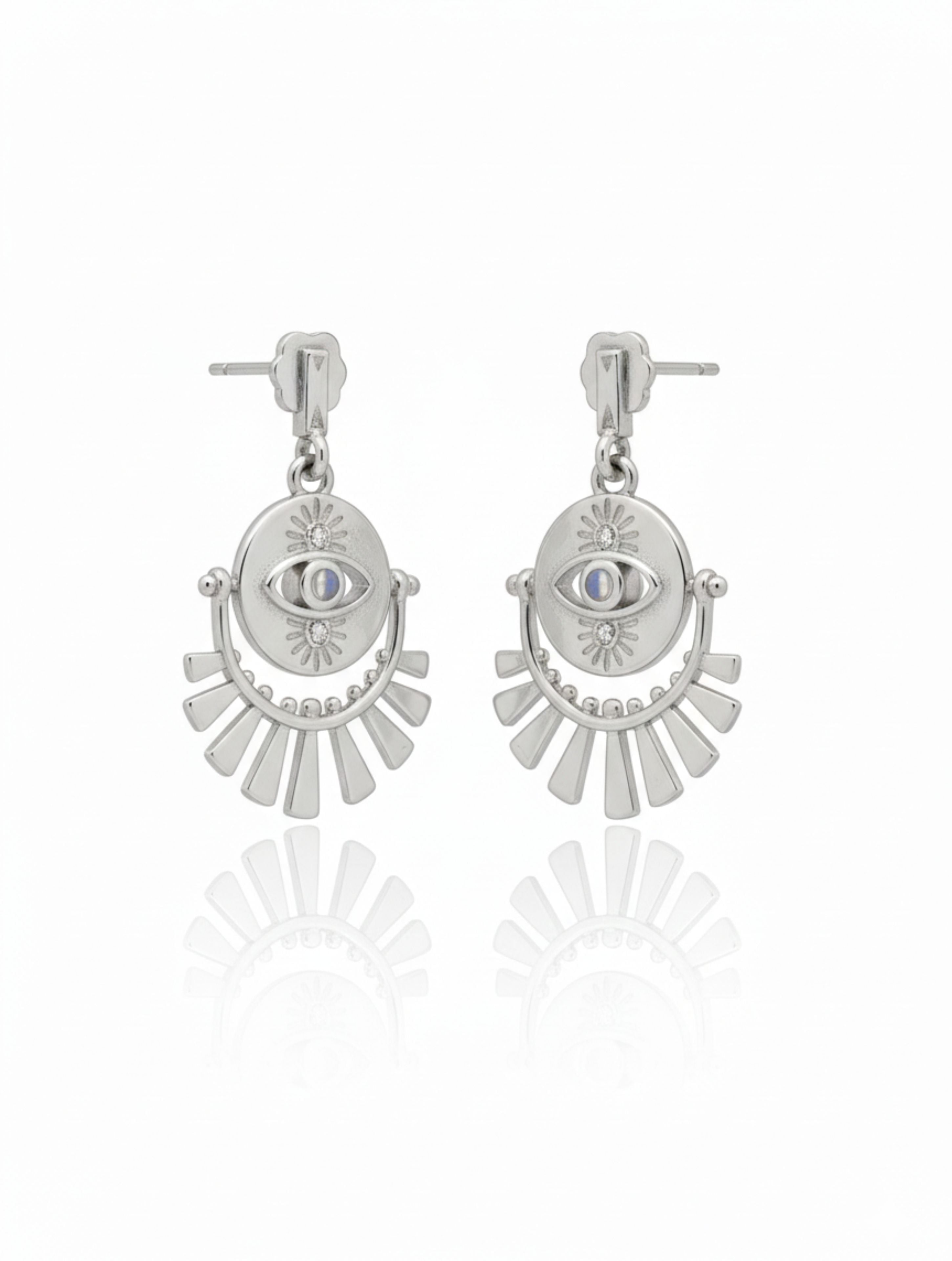 925 Sterling Silver Sunbeam Medallion Drop Earrings